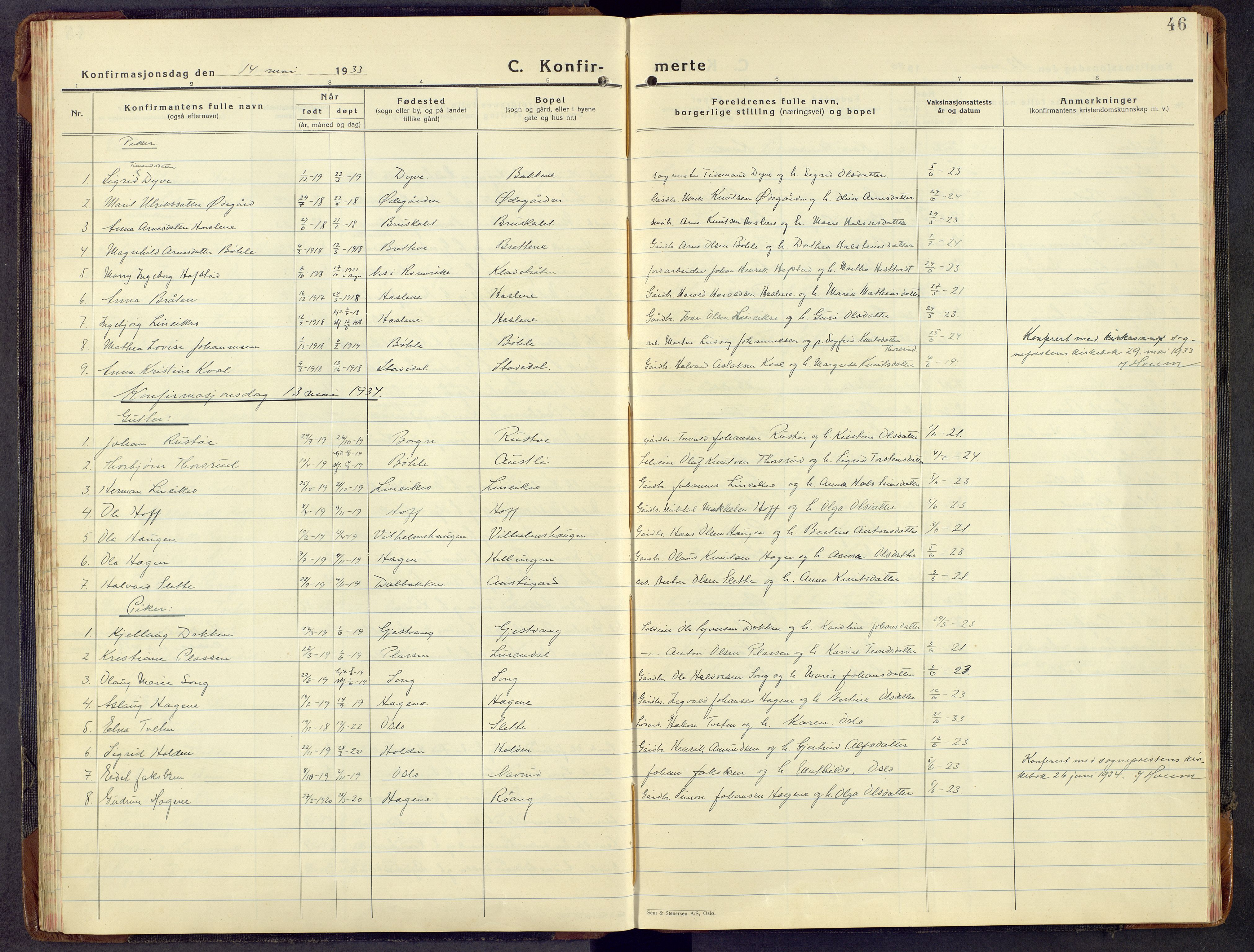 Sør-Aurdal prestekontor, SAH/PREST-128/H/Ha/Hab/L0013: Klokkerbok nr. 13, 1930-1972, s. 46