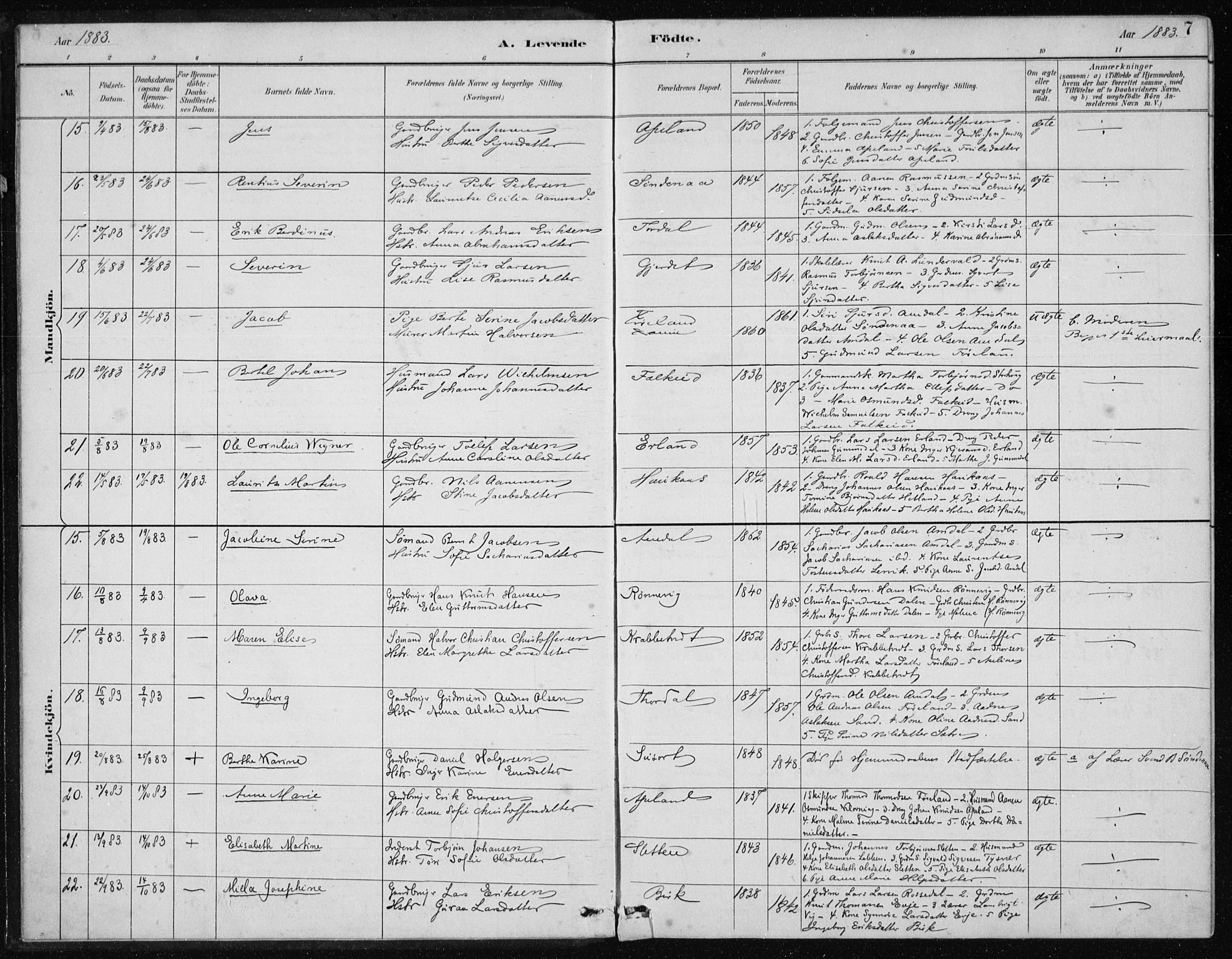 Tysvær sokneprestkontor, AV/SAST-A -101864/H/Ha/Hab/L0004: Klokkerbok nr. B 4, 1883-1896, s. 7