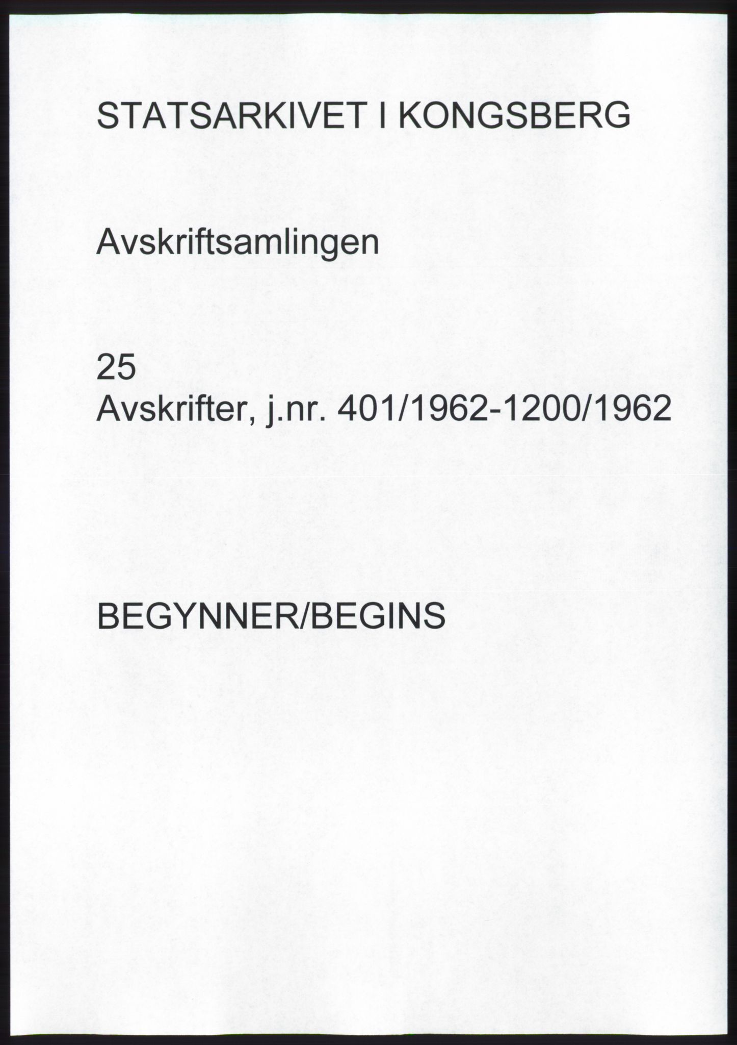 Statsarkivet i Kongsberg, SAKO/A-0001, 1962, s. 1