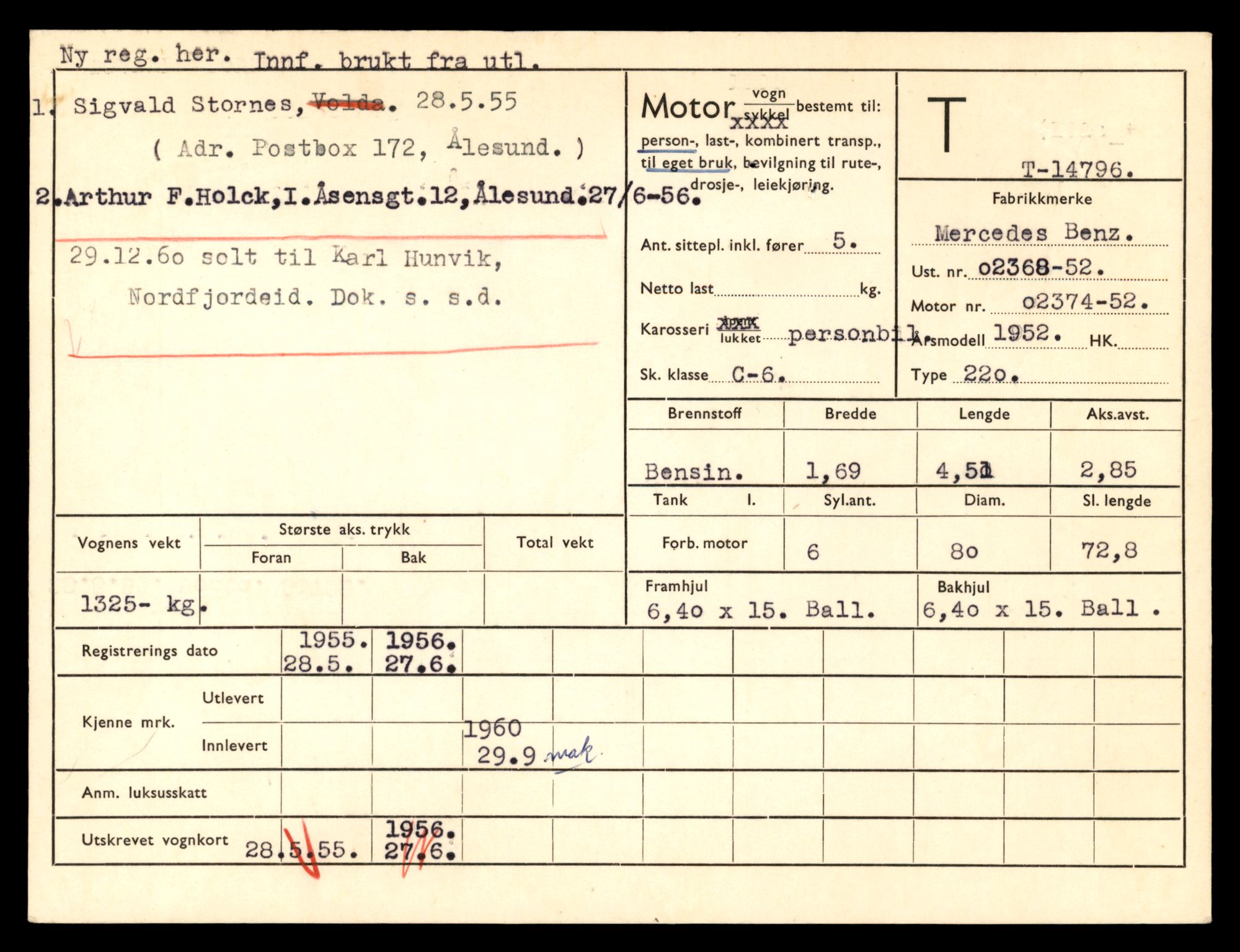 Møre og Romsdal vegkontor - Ålesund trafikkstasjon, AV/SAT-A-4099/F/Fe/L0048: Registreringskort for kjøretøy T 14721 - T 14863, 1927-1998, s. 1509