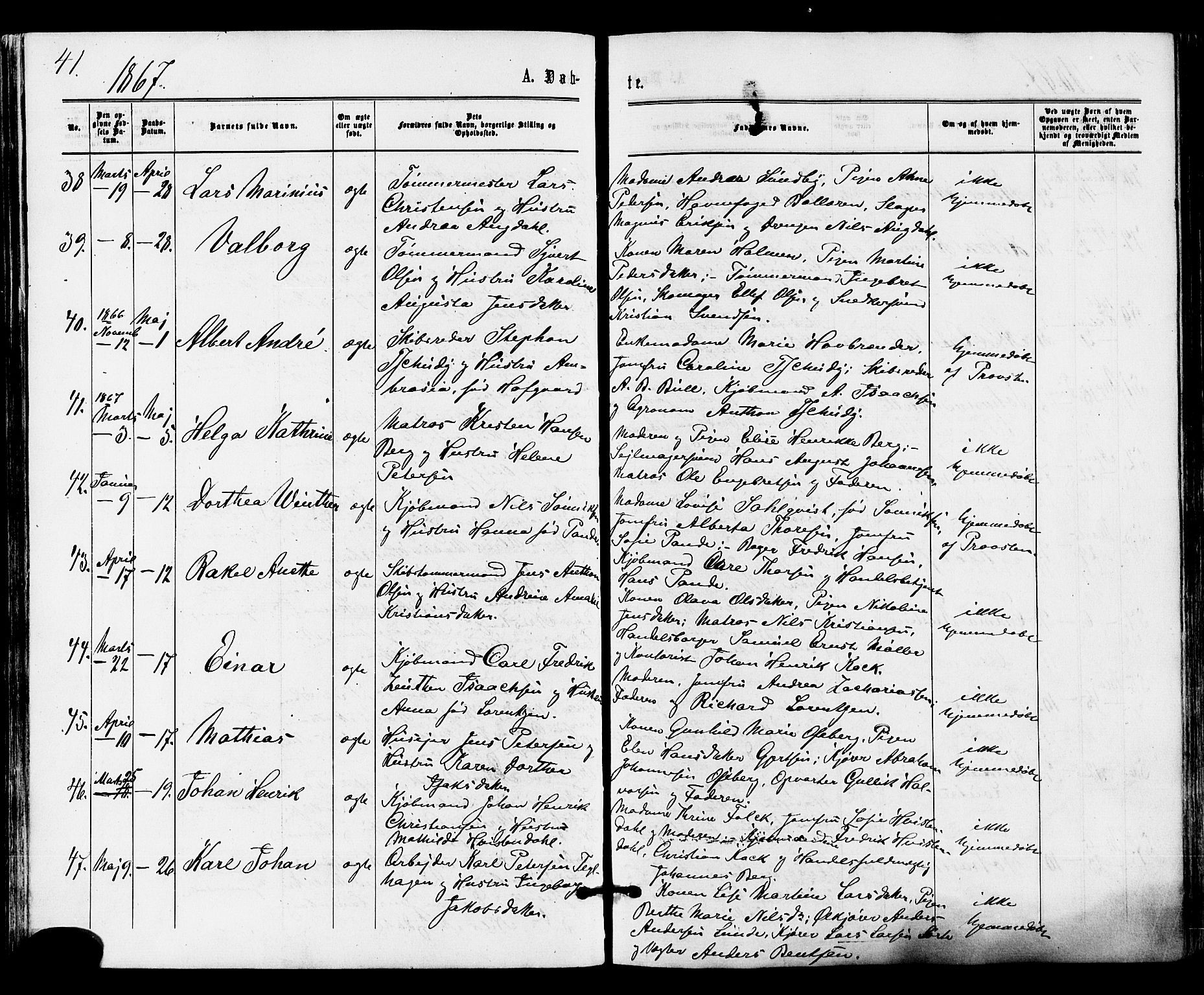 Tønsberg kirkebøker, AV/SAKO-A-330/F/Fa/L0009: Ministerialbok nr. I 9, 1865-1873, s. 41