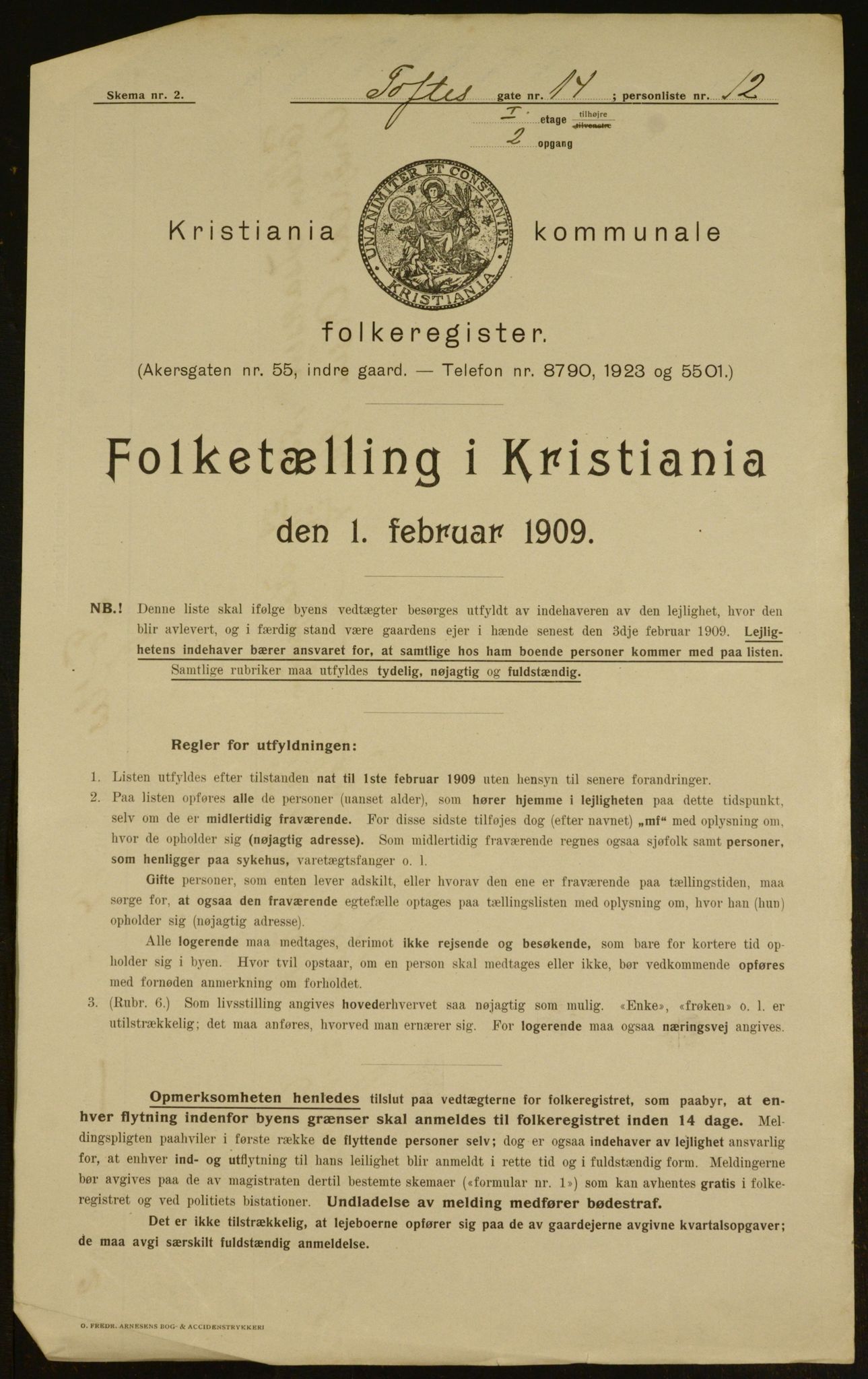 OBA, Kommunal folketelling 1.2.1909 for Kristiania kjøpstad, 1909, s. 101092