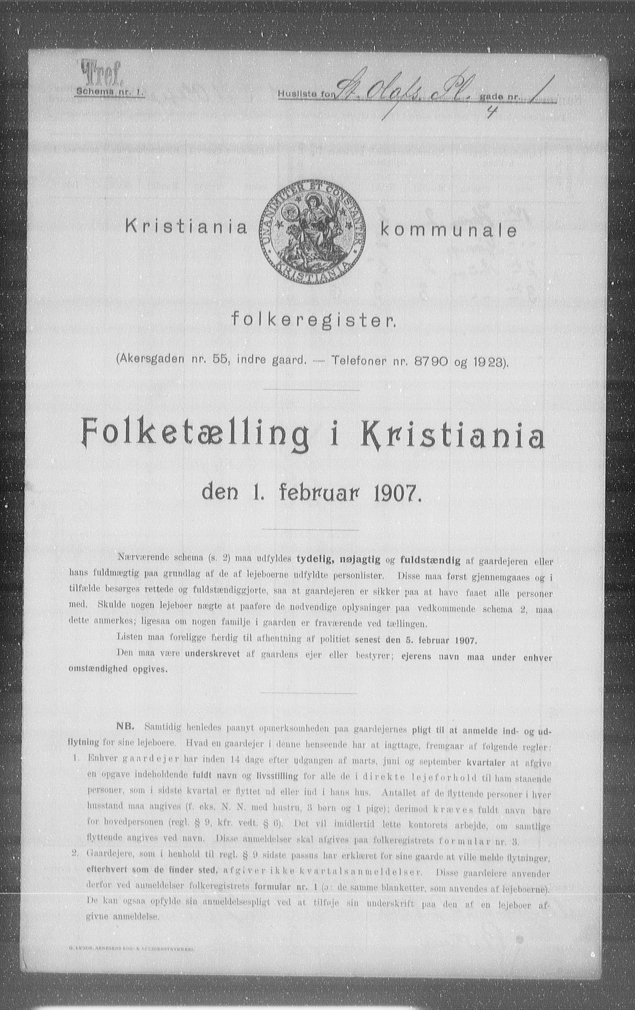 OBA, Kommunal folketelling 1.2.1907 for Kristiania kjøpstad, 1907, s. 45207