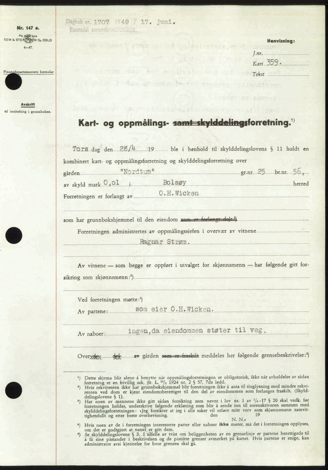 Romsdal sorenskriveri, SAT/A-4149/1/2/2C: Pantebok nr. A30, 1949-1949, Dagboknr: 1707/1949