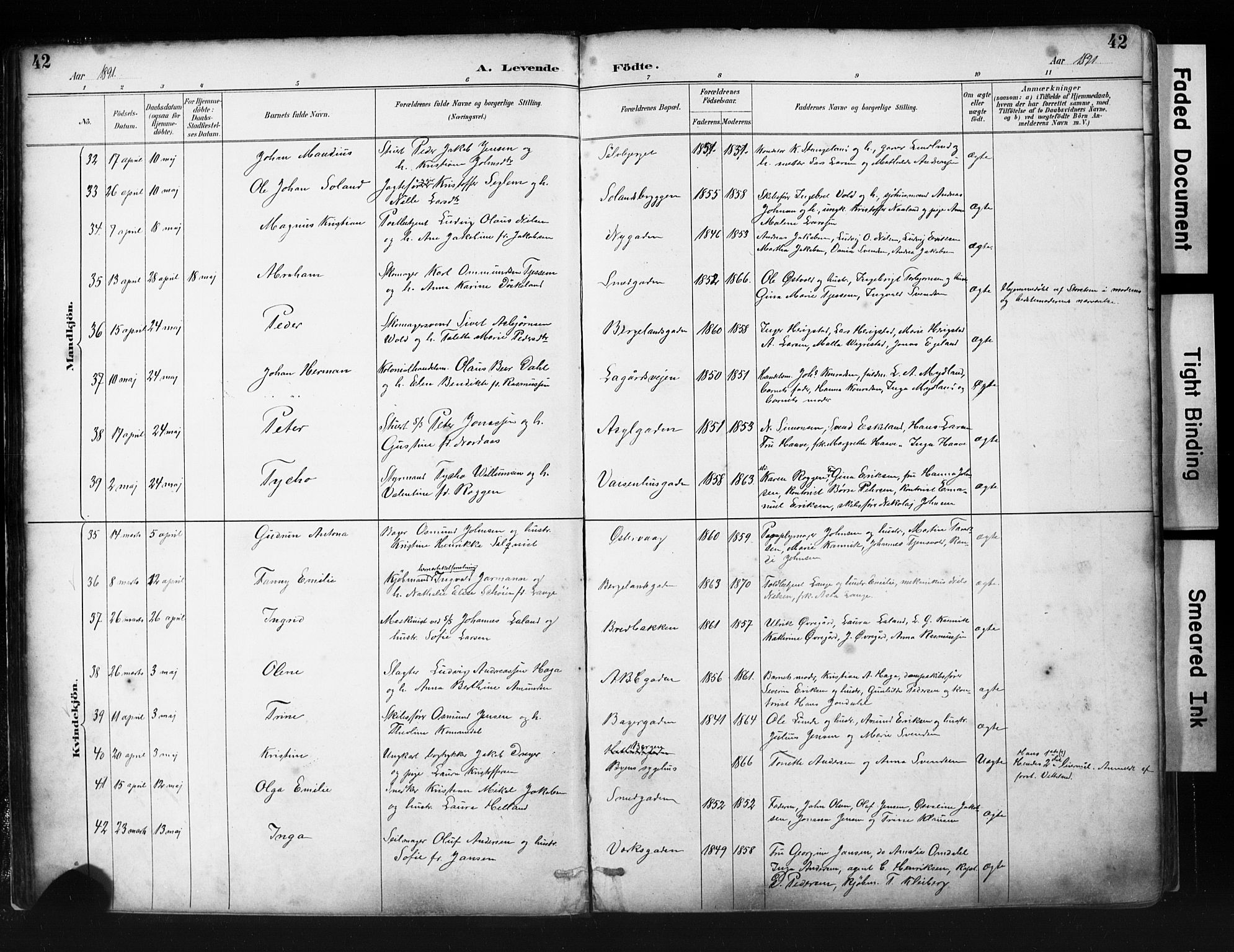 St. Petri sokneprestkontor, AV/SAST-A-101813/001/30/30BA/L0019: Ministerialbok nr. A 20, 1888-1901, s. 42