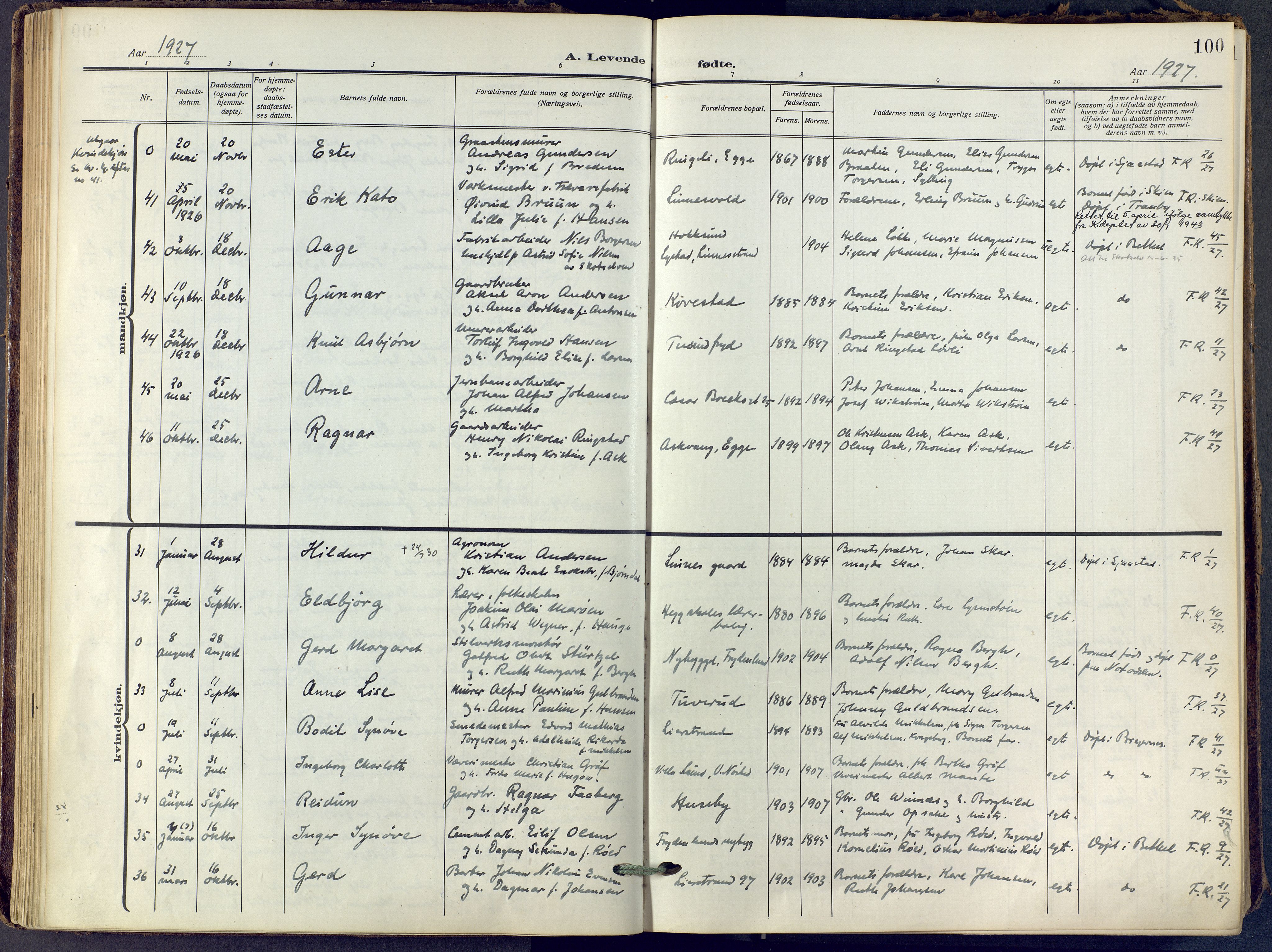 Lier kirkebøker, AV/SAKO-A-230/F/Fa/L0019: Ministerialbok nr. I 19, 1918-1928, s. 100