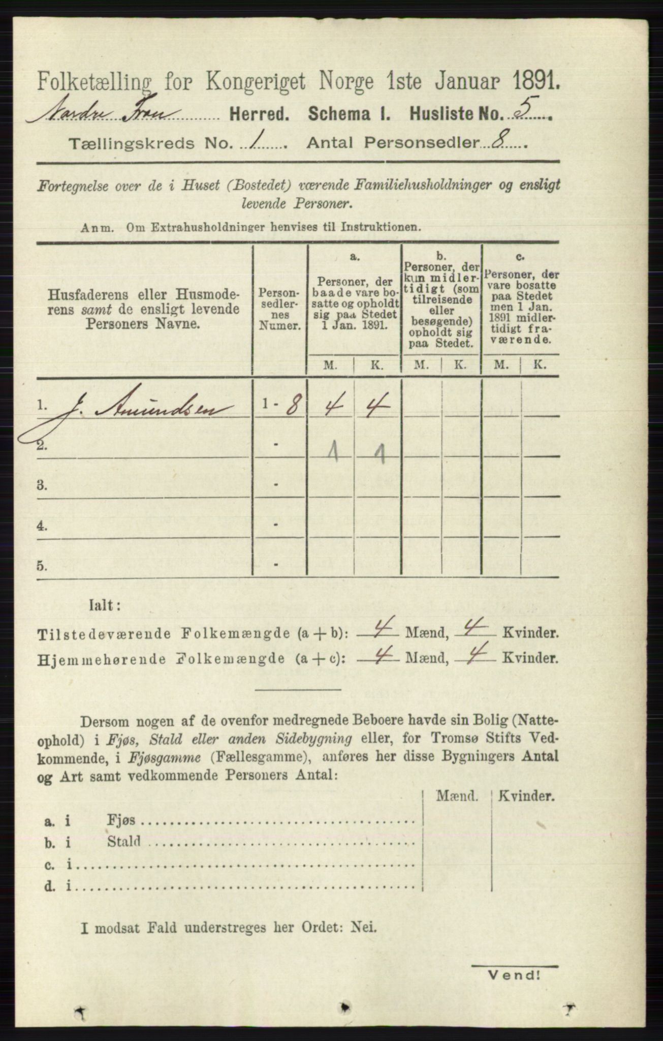 RA, Folketelling 1891 for 0518 Nord-Fron herred, 1891, s. 39