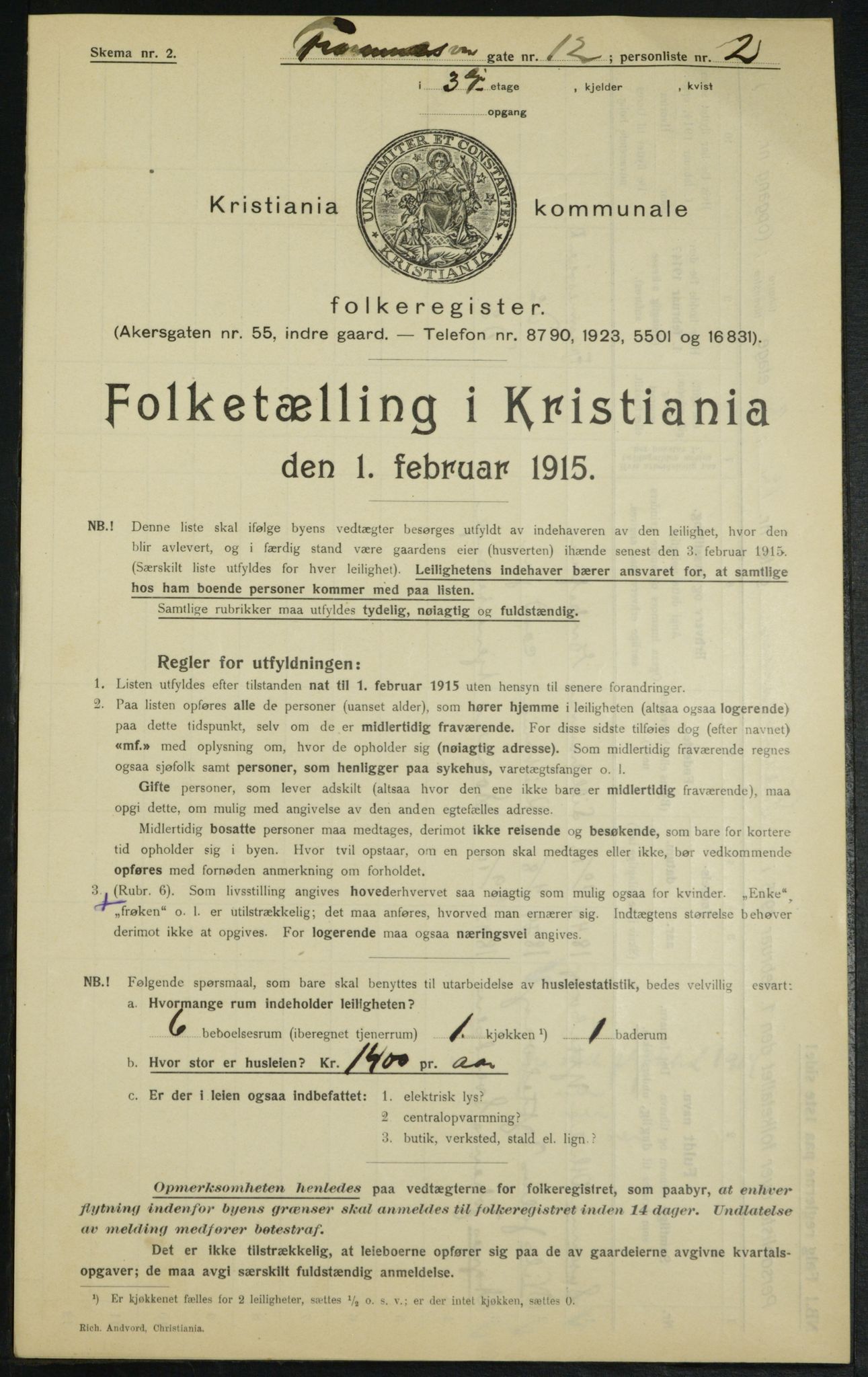 OBA, Kommunal folketelling 1.2.1915 for Kristiania, 1915, s. 25016