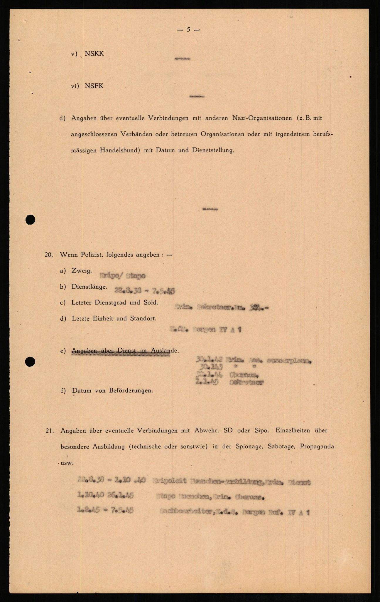 Forsvaret, Forsvarets overkommando II, RA/RAFA-3915/D/Db/L0011: CI Questionaires. Tyske okkupasjonsstyrker i Norge. Tyskere., 1945-1946, s. 300