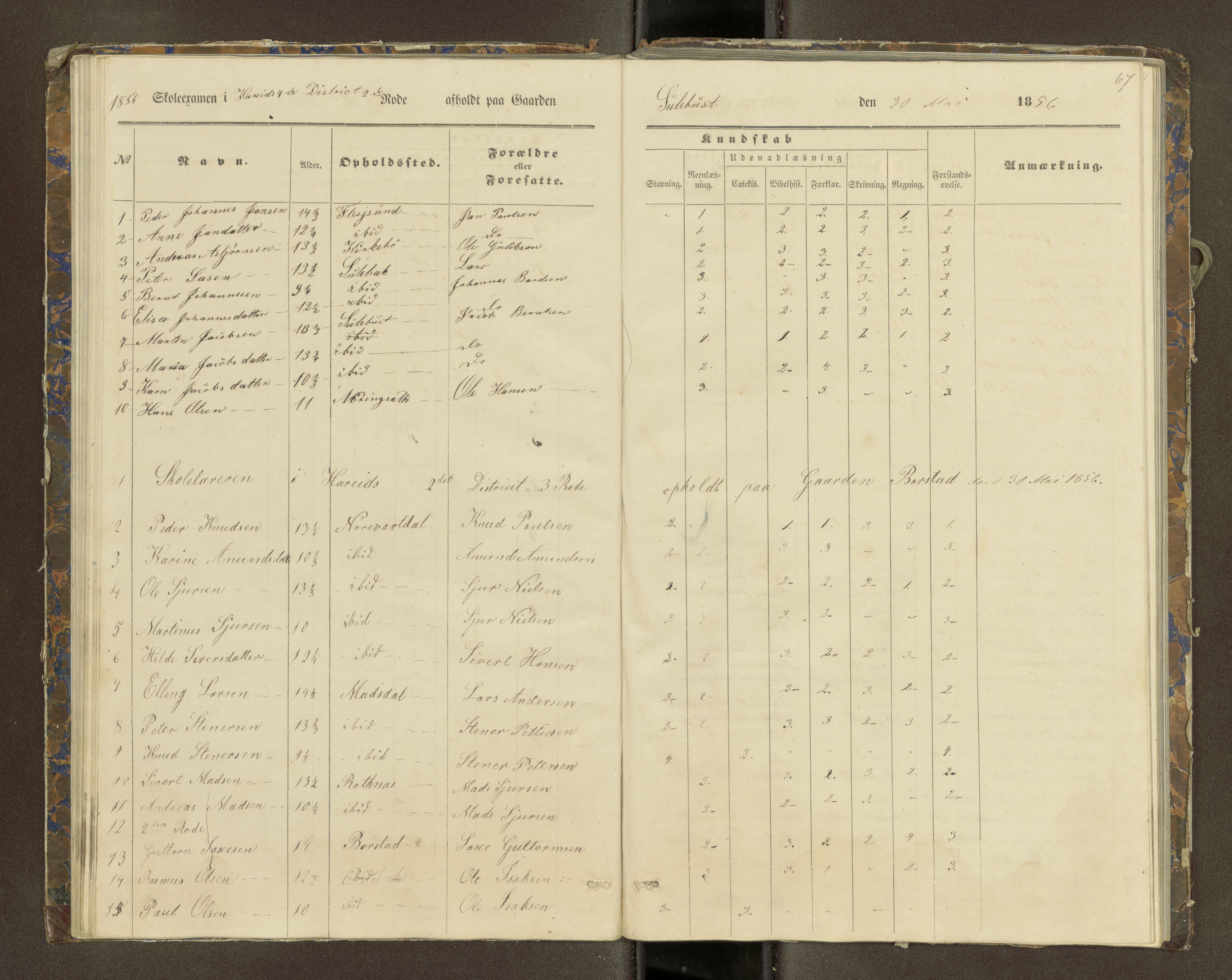 Ulstein sokneprestkontor, SAT/A-1005/1/III/III2/III2f/L0001: Skoleeksamensprotokoll, 1850-1861, s. 67