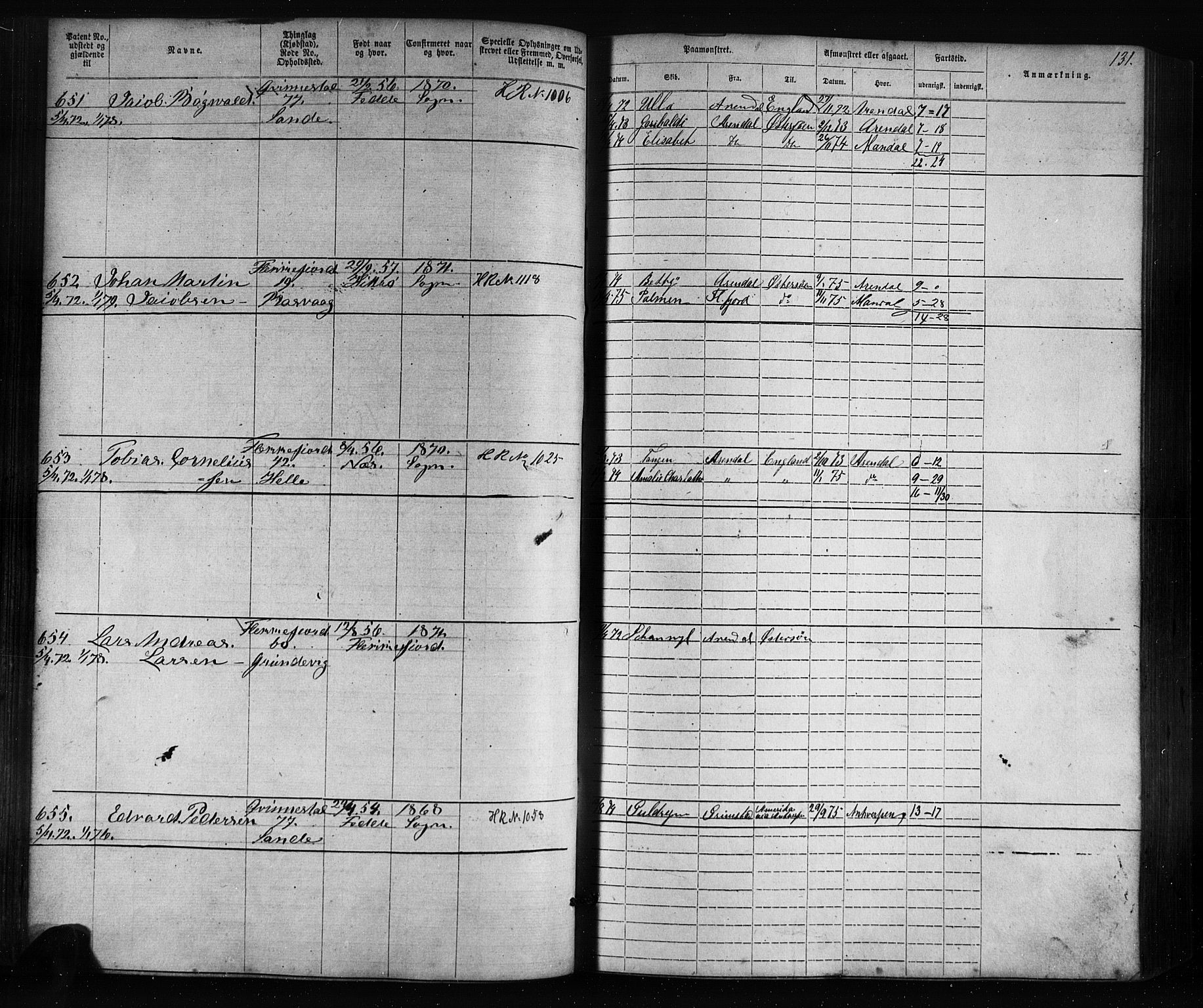 Flekkefjord mønstringskrets, SAK/2031-0018/F/Fa/L0005: Annotasjonsrulle nr 1-1915 med register, Æ-2, 1868-1896, s. 152