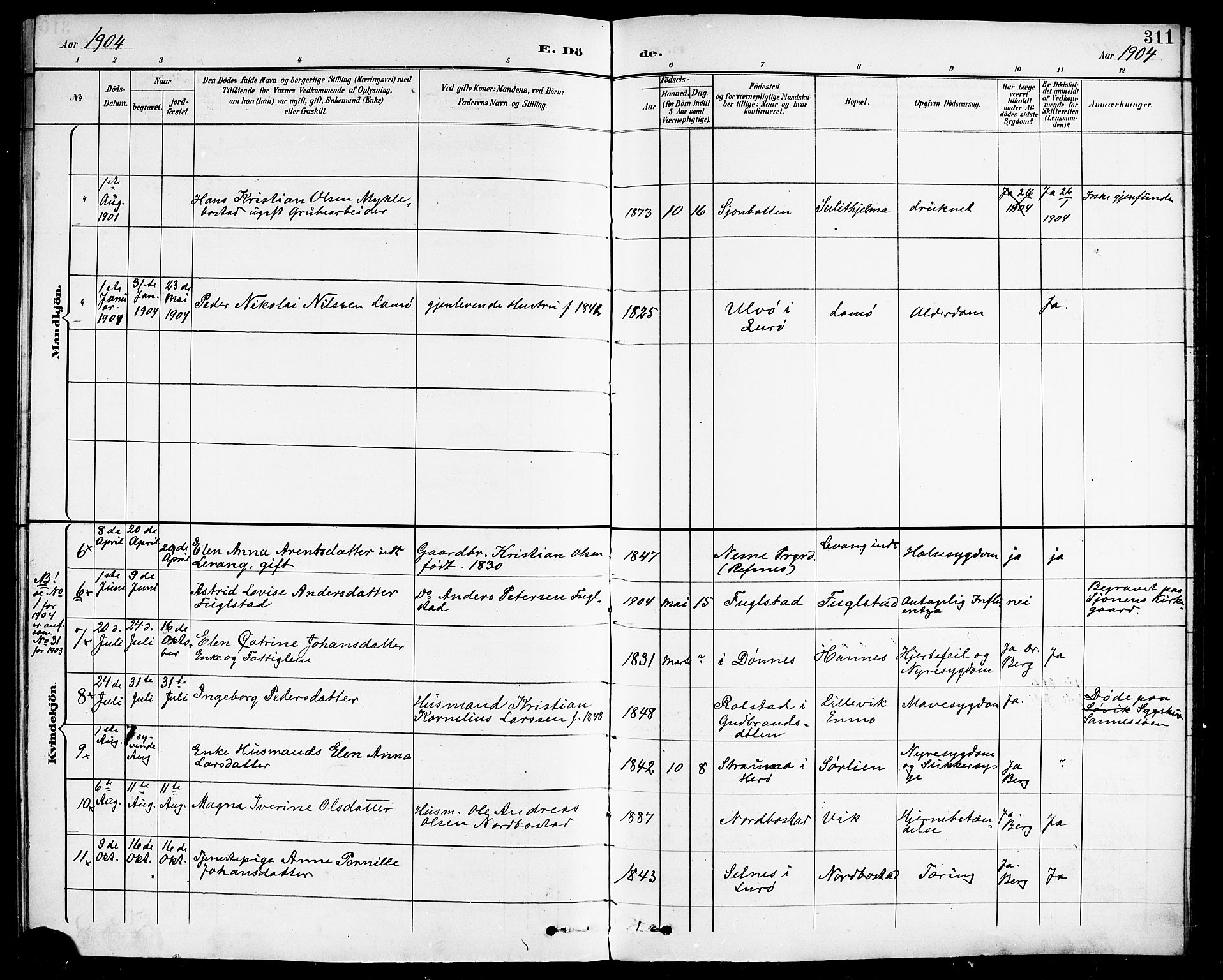 Ministerialprotokoller, klokkerbøker og fødselsregistre - Nordland, SAT/A-1459/838/L0559: Klokkerbok nr. 838C06, 1893-1910, s. 311