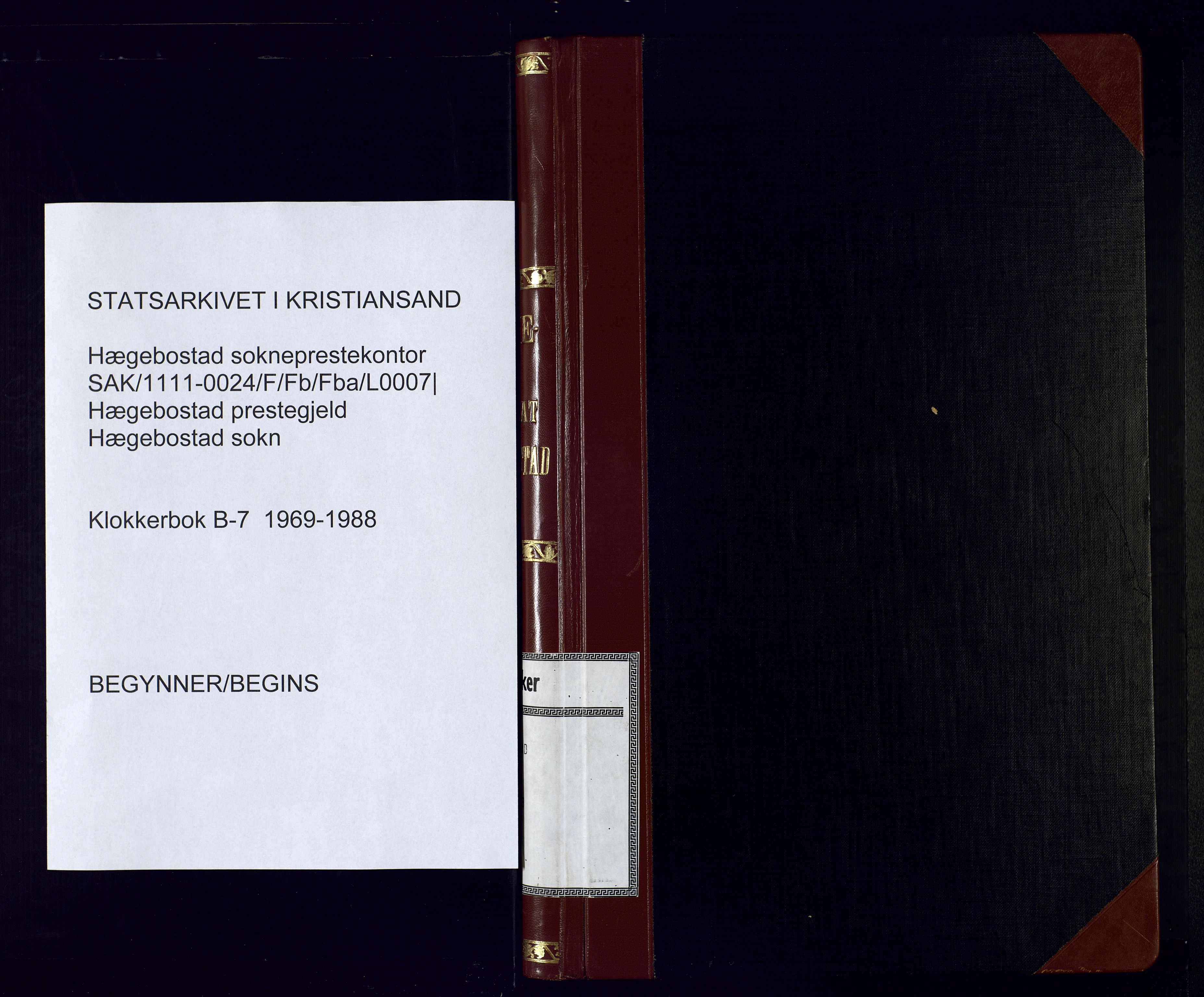 Hægebostad sokneprestkontor, SAK/1111-0024/F/Fb/Fba/L0007: Klokkerbok nr. B-7, 1969-1988