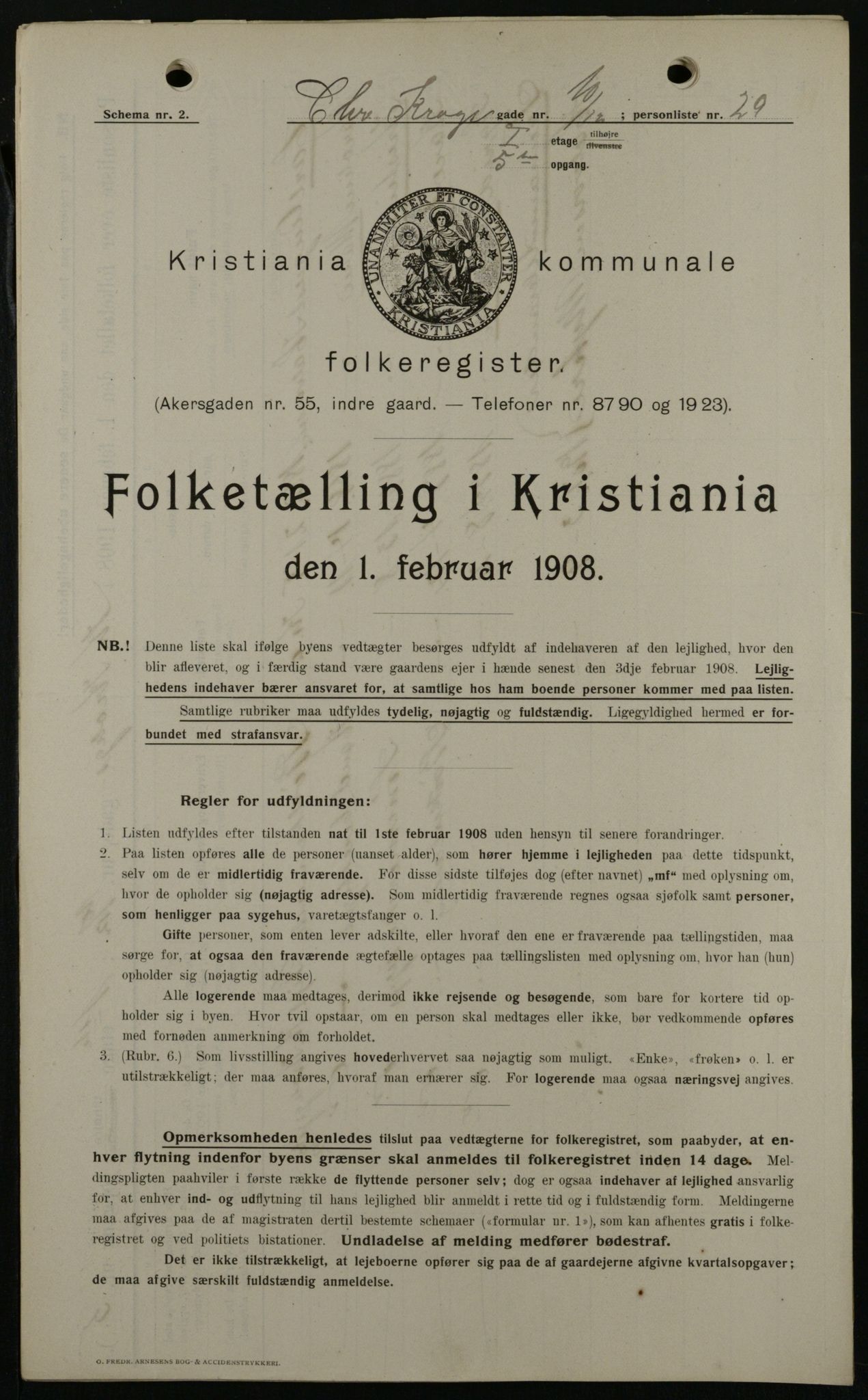 OBA, Kommunal folketelling 1.2.1908 for Kristiania kjøpstad, 1908, s. 11055