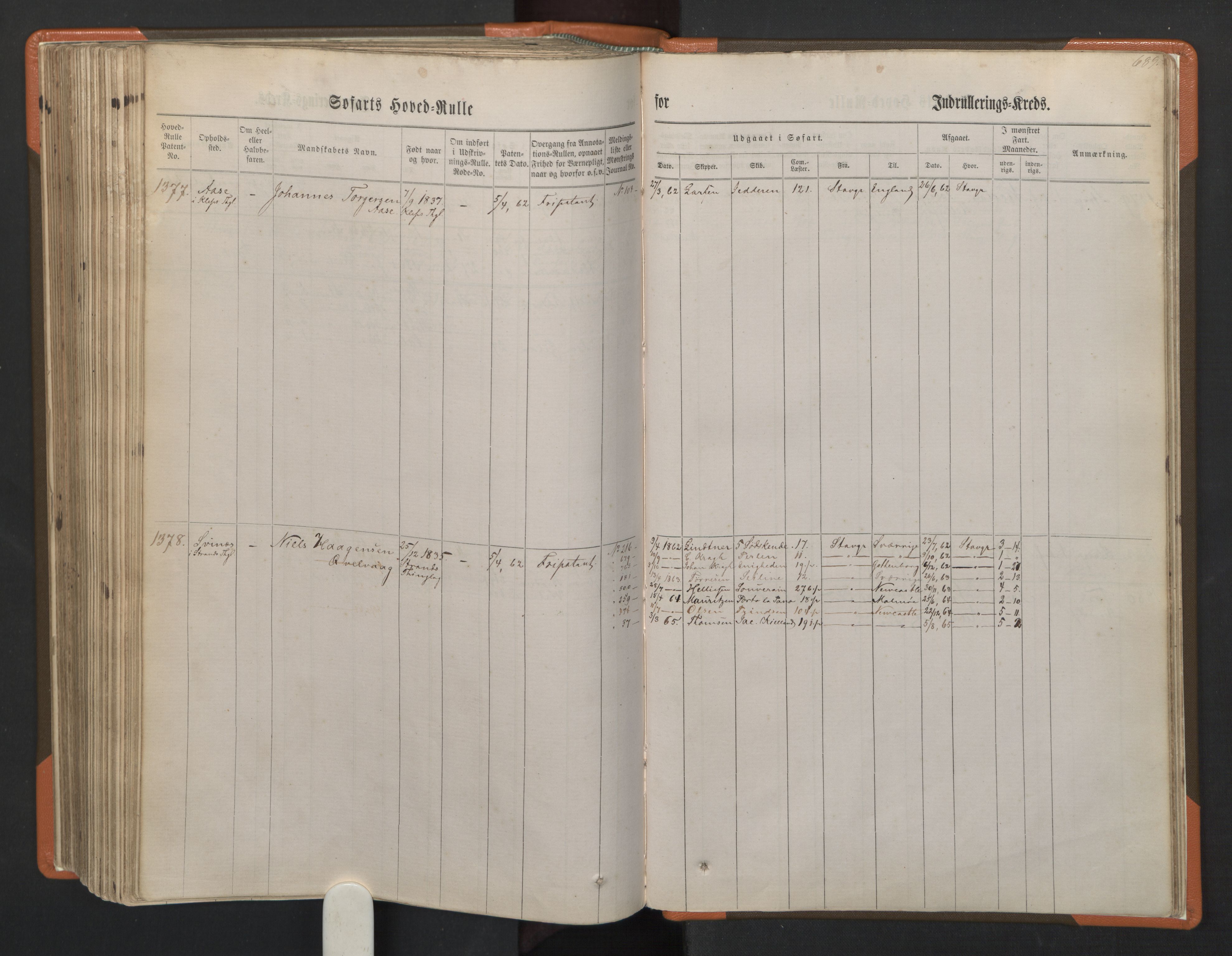 Stavanger sjømannskontor, AV/SAST-A-102006/F/Fb/Fbb/L0002: Sjøfartshovedrulle, patentnr. 721-1450 (del 2), 1863, s. 337