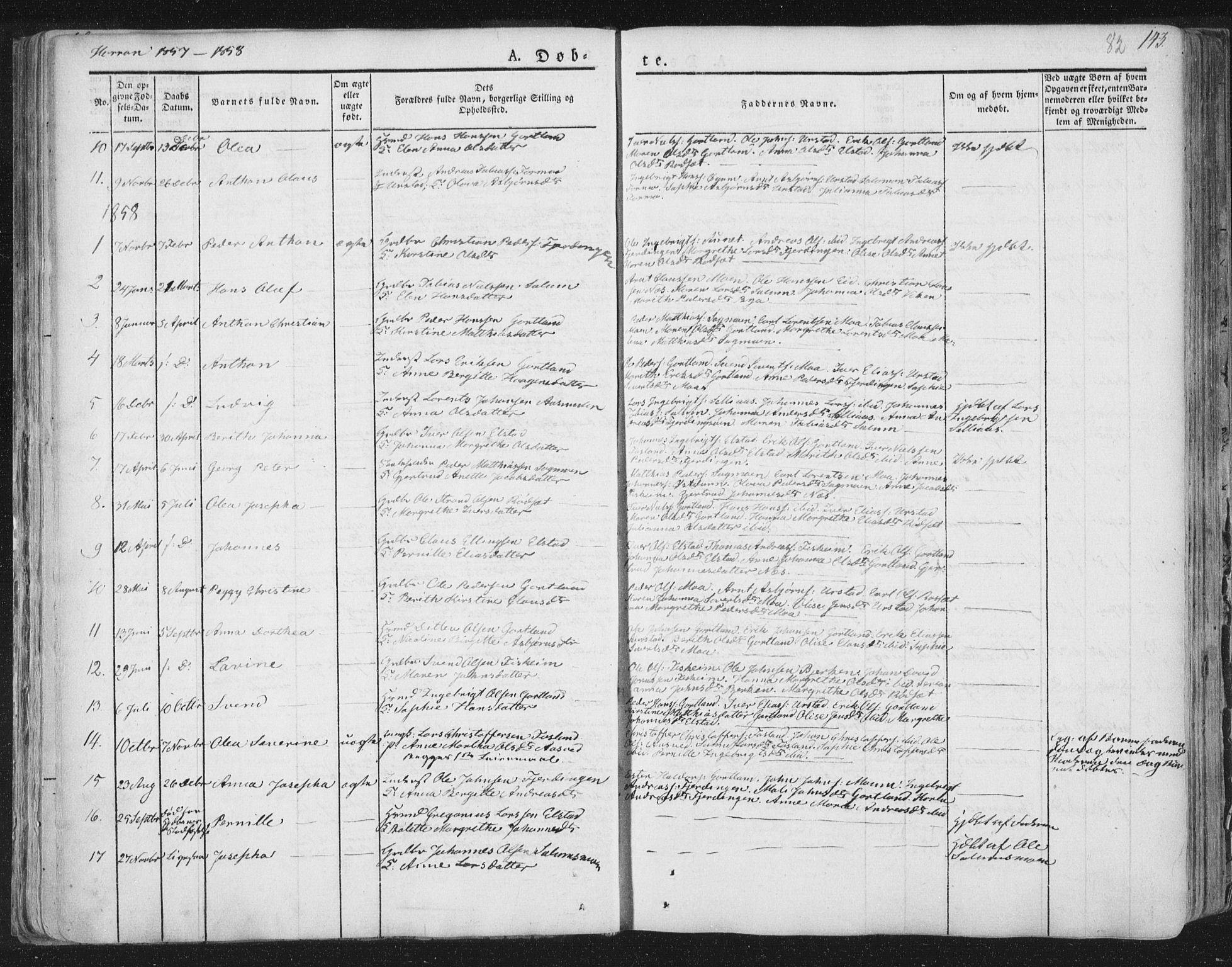 Ministerialprotokoller, klokkerbøker og fødselsregistre - Nord-Trøndelag, AV/SAT-A-1458/758/L0513: Ministerialbok nr. 758A02 /3, 1839-1868, s. 82