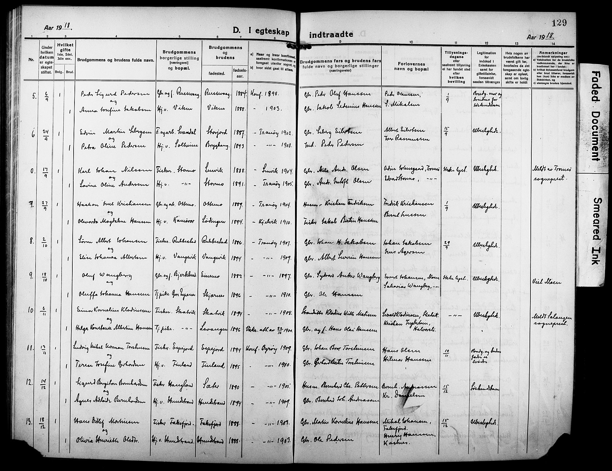 Tranøy sokneprestkontor, SATØ/S-1313/I/Ia/Iab/L0006klokker: Klokkerbok nr. 6, 1919-1932, s. 129