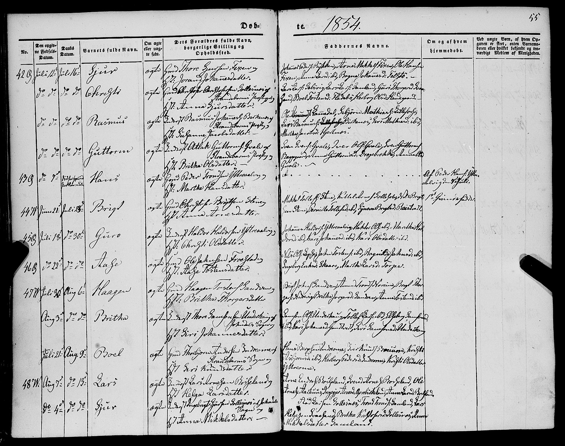 Kvam sokneprestembete, AV/SAB-A-76201/H/Haa: Ministerialbok nr. A 8, 1844-1863, s. 55