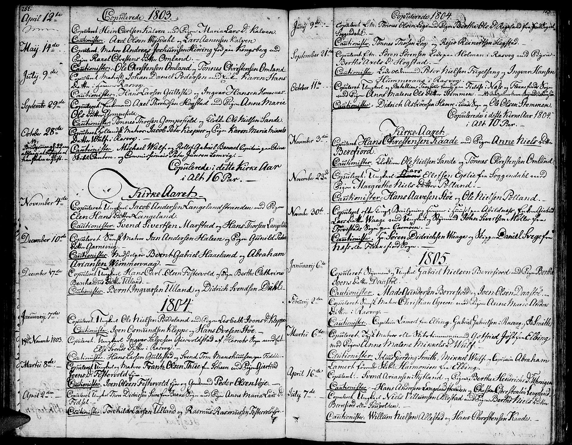 Flekkefjord sokneprestkontor, AV/SAK-1111-0012/F/Fa/Fab/L0002: Ministerialbok nr. A 2, 1781-1832, s. 262-263
