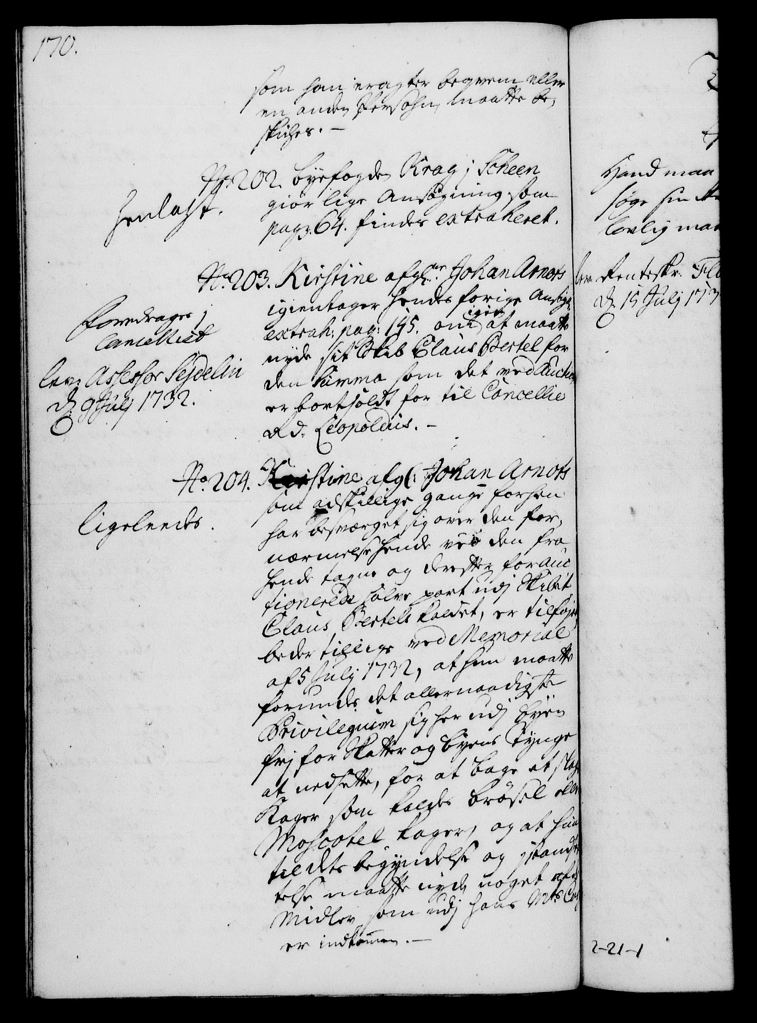 Rentekammeret, Kammerkanselliet, RA/EA-3111/G/Gh/Gha/L0014: Norsk ekstraktmemorialprotokoll. Merket RK 53.59, 1731-1732, s. 170