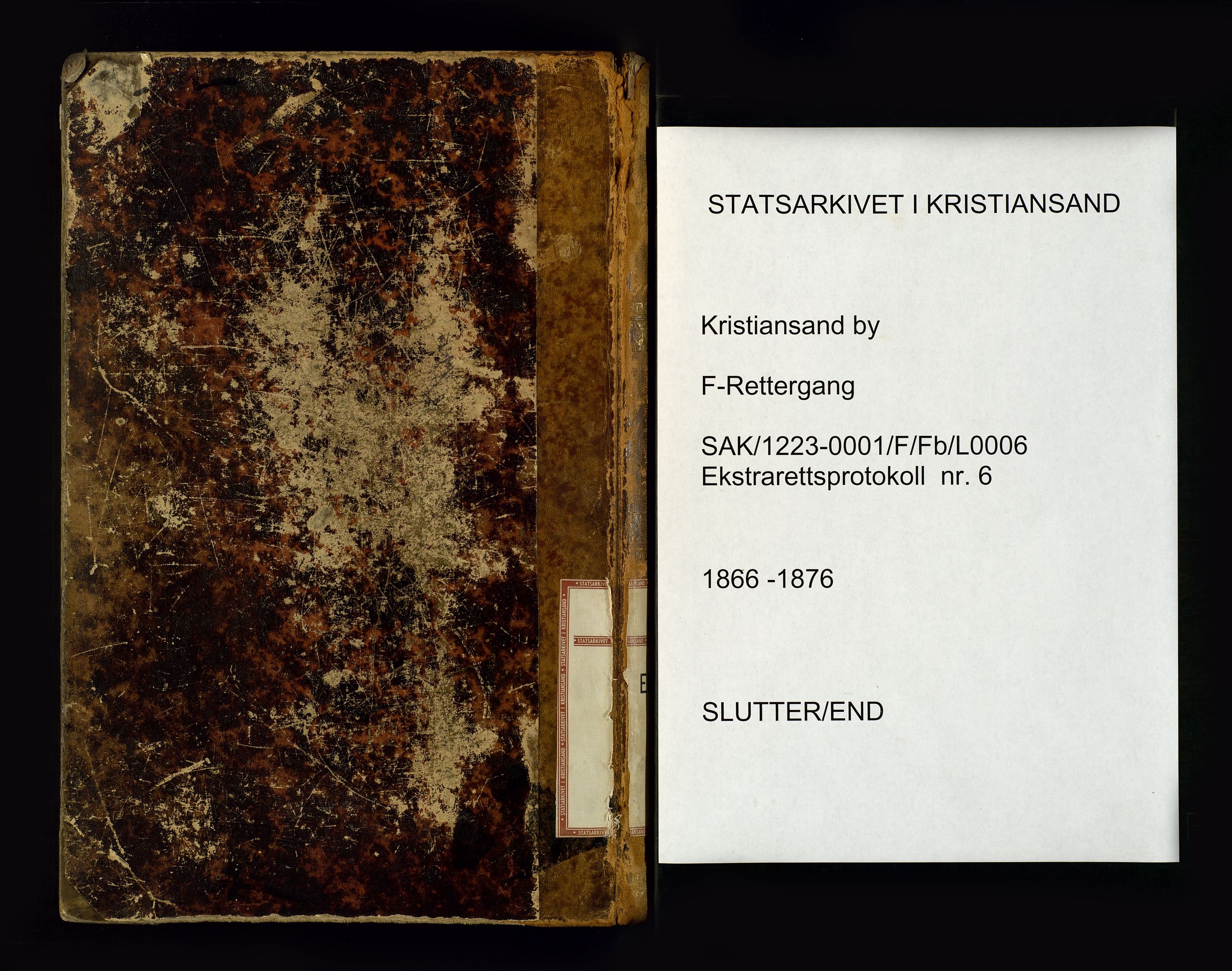 Kristiansand byrett, SAK/1223-0001/F/Fb/L0006: Ekstrarettsprotokoll nr. 6 med register, 1866-1876