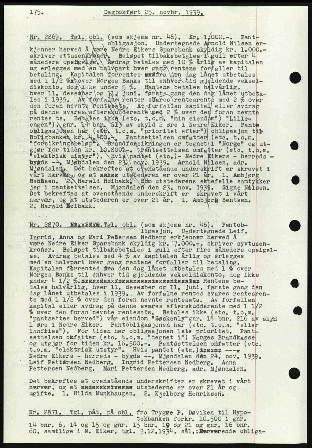 Eiker, Modum og Sigdal sorenskriveri, SAKO/A-123/G/Ga/Gab/L0041: Pantebok nr. A11, 1939-1940, Dagboknr: 2869/1939