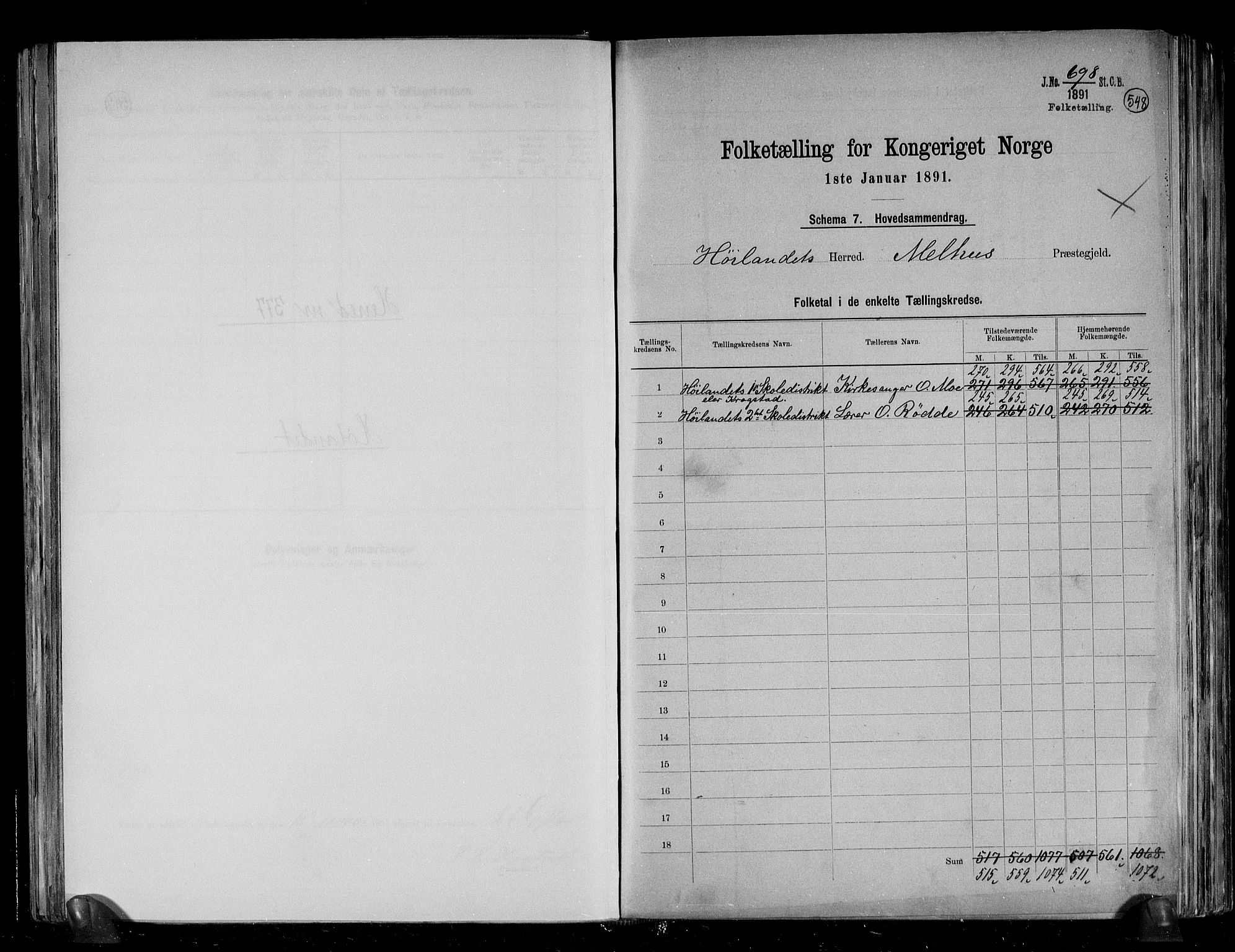 RA, Folketelling 1891 for 1651 Hølonda herred, 1891, s. 2