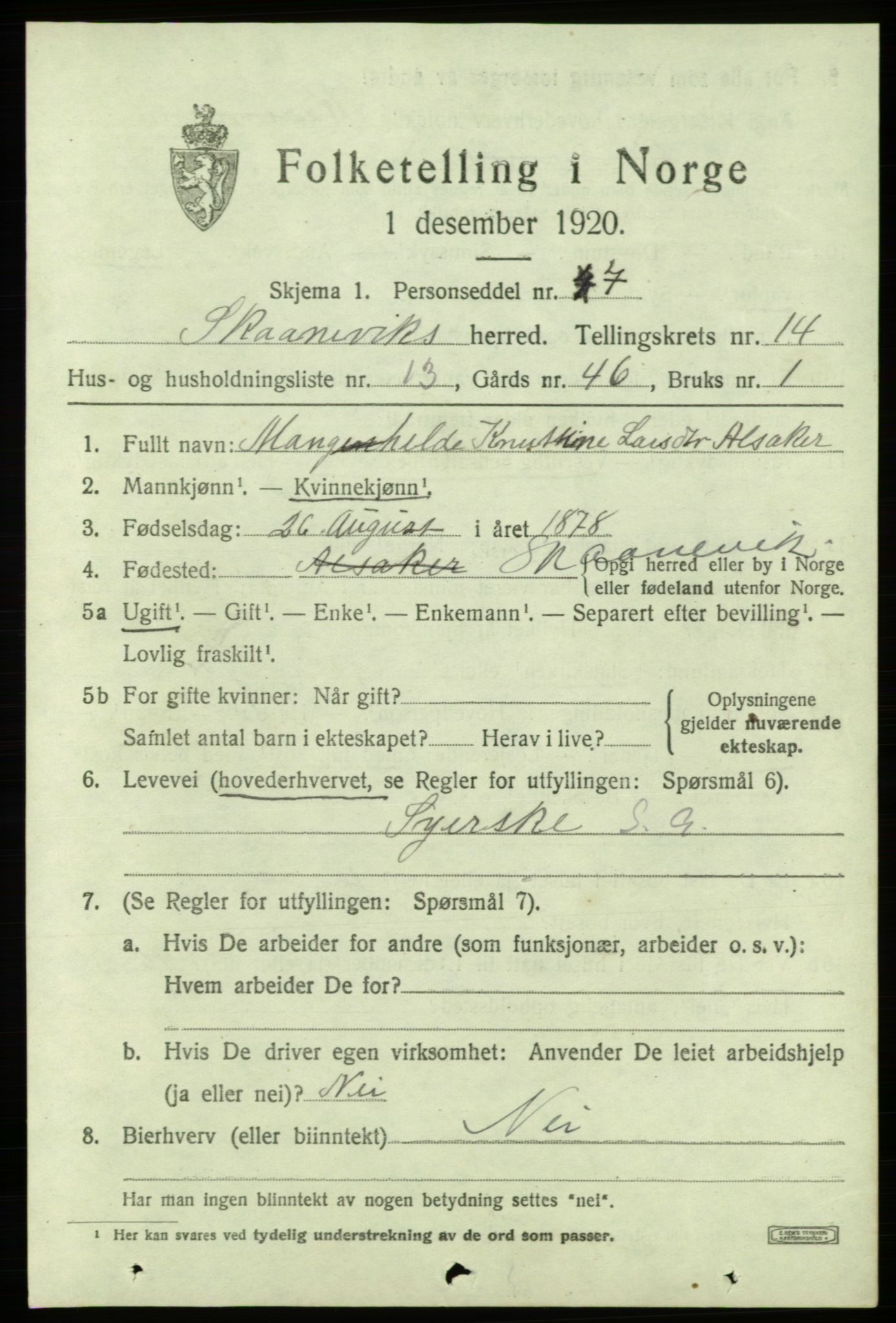 SAB, Folketelling 1920 for 1212 Skånevik herred, 1920, s. 6159