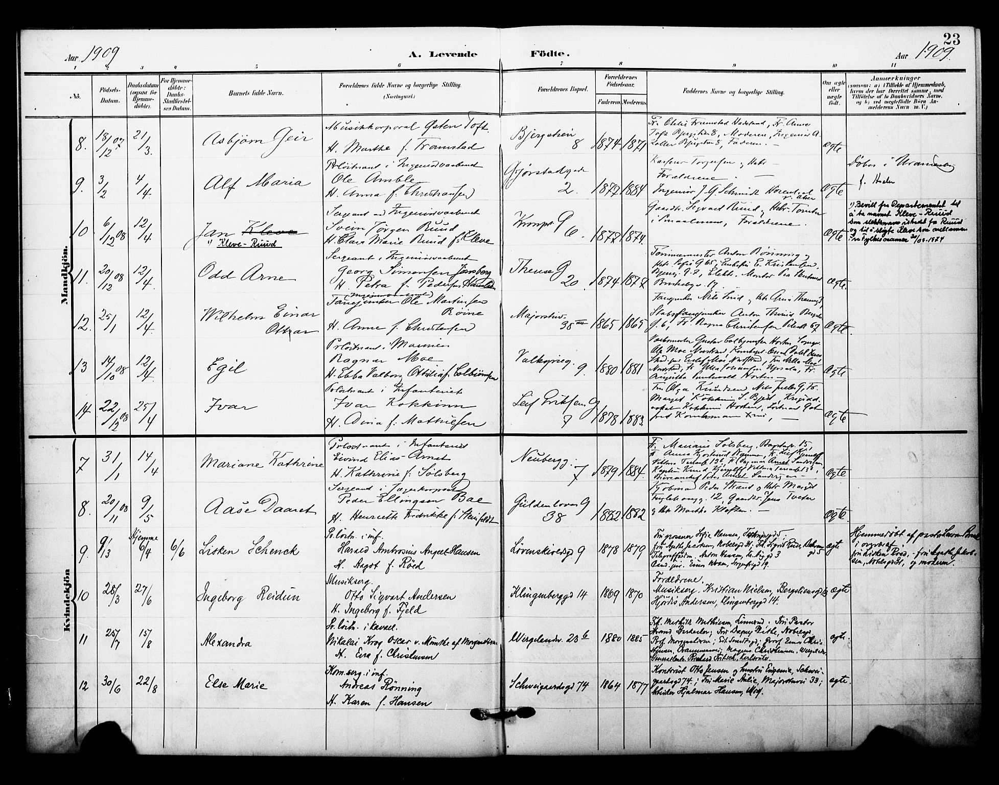 Garnisonsmenigheten Kirkebøker, AV/SAO-A-10846/F/Fa/L0014: Ministerialbok nr. 14, 1905-1914, s. 23