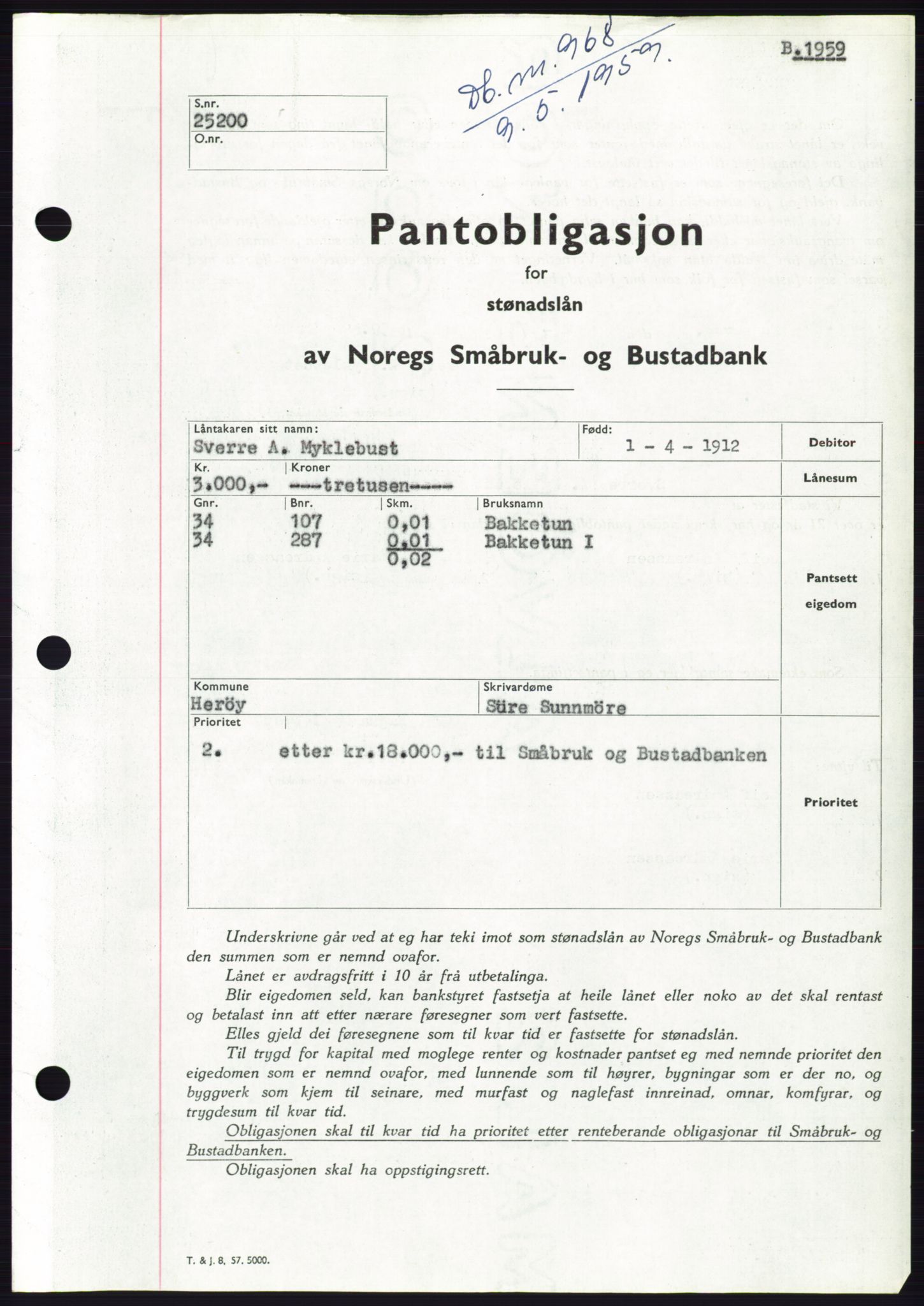Søre Sunnmøre sorenskriveri, SAT/A-4122/1/2/2C/L0133: Pantebok nr. 21B, 1959-1959, Dagboknr: 968/1959