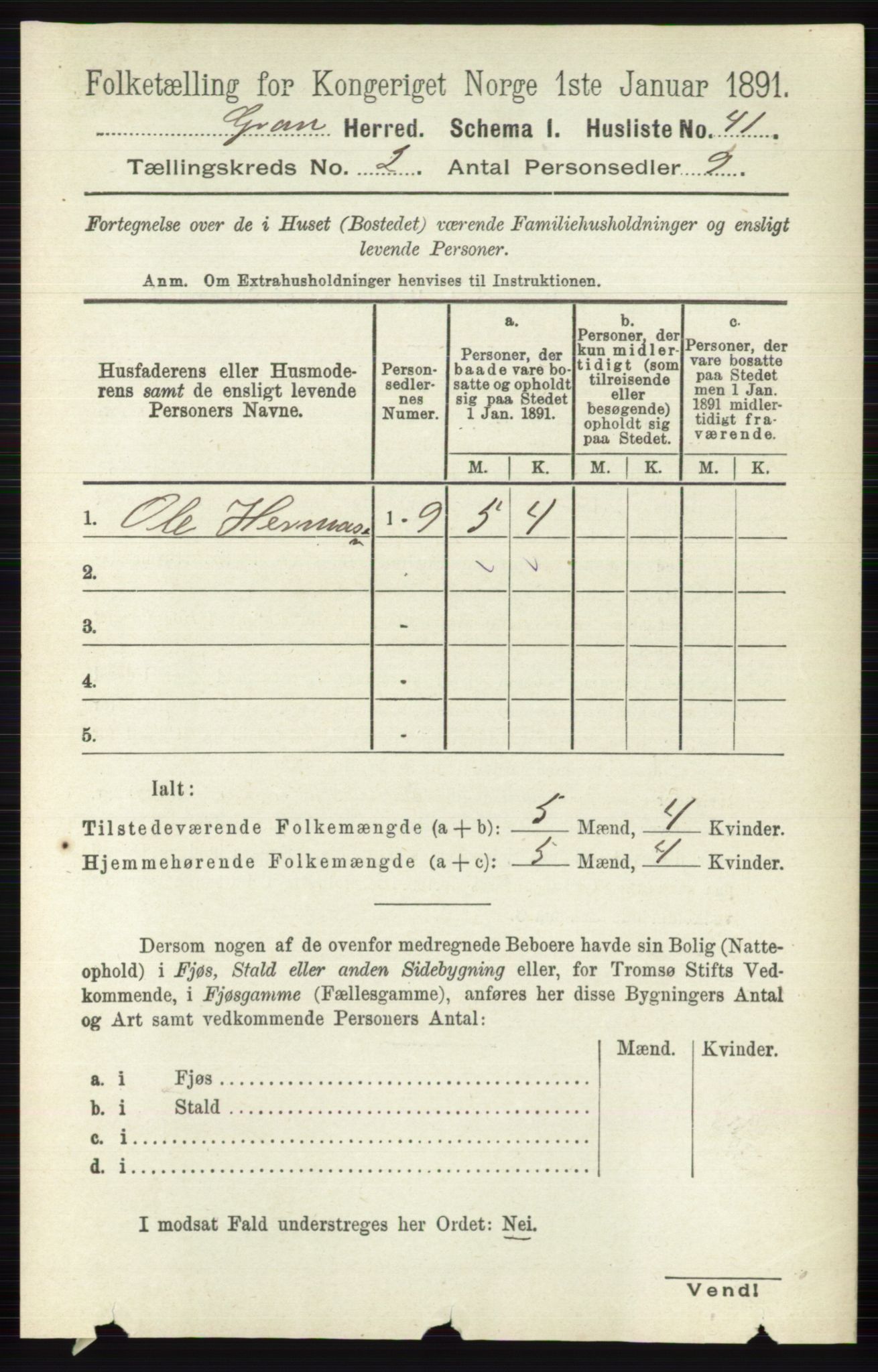 RA, Folketelling 1891 for 0534 Gran herred, 1891, s. 320