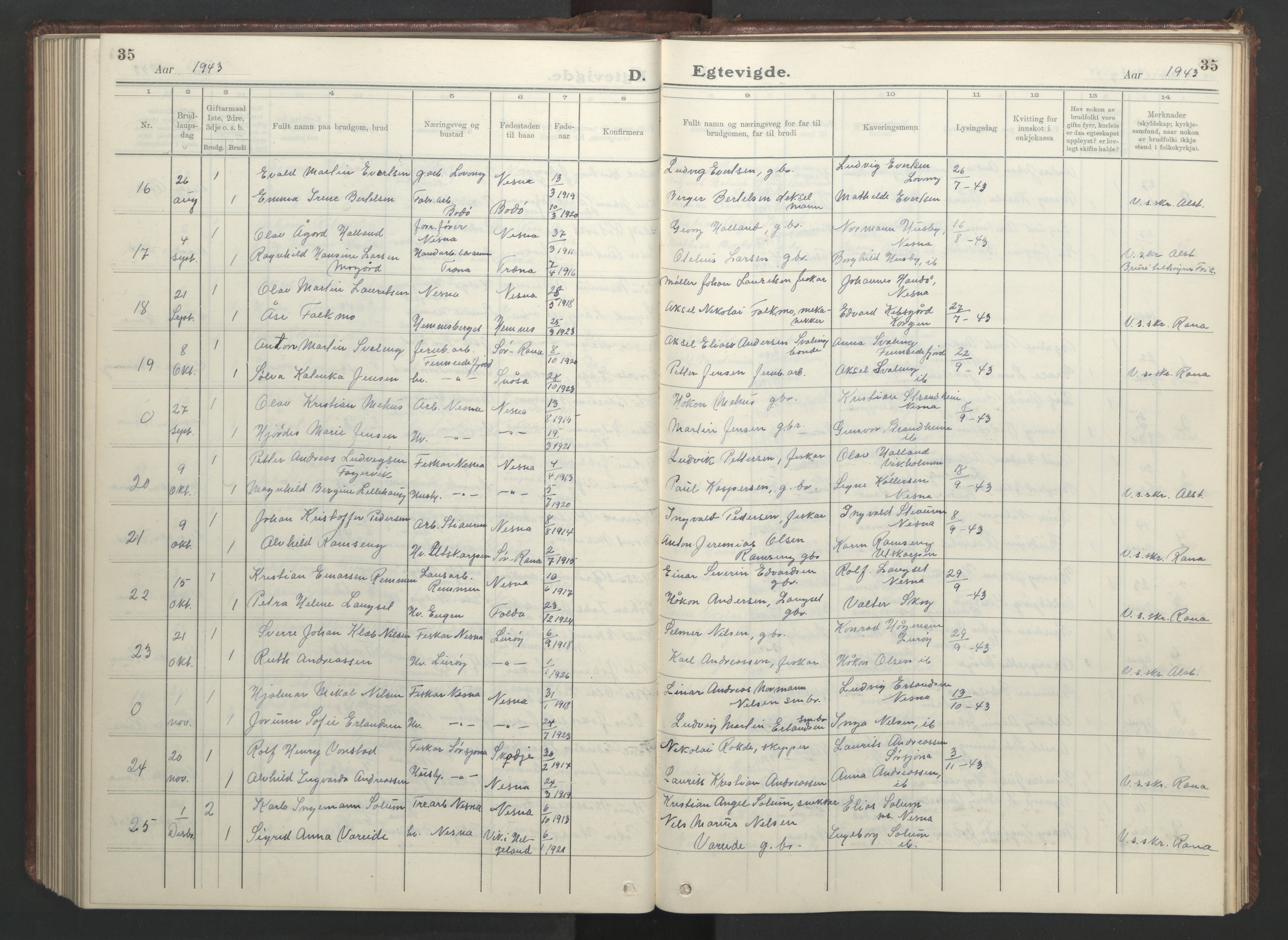 Ministerialprotokoller, klokkerbøker og fødselsregistre - Nordland, AV/SAT-A-1459/838/L0561: Klokkerbok nr. 838C08, 1923-1953, s. 35