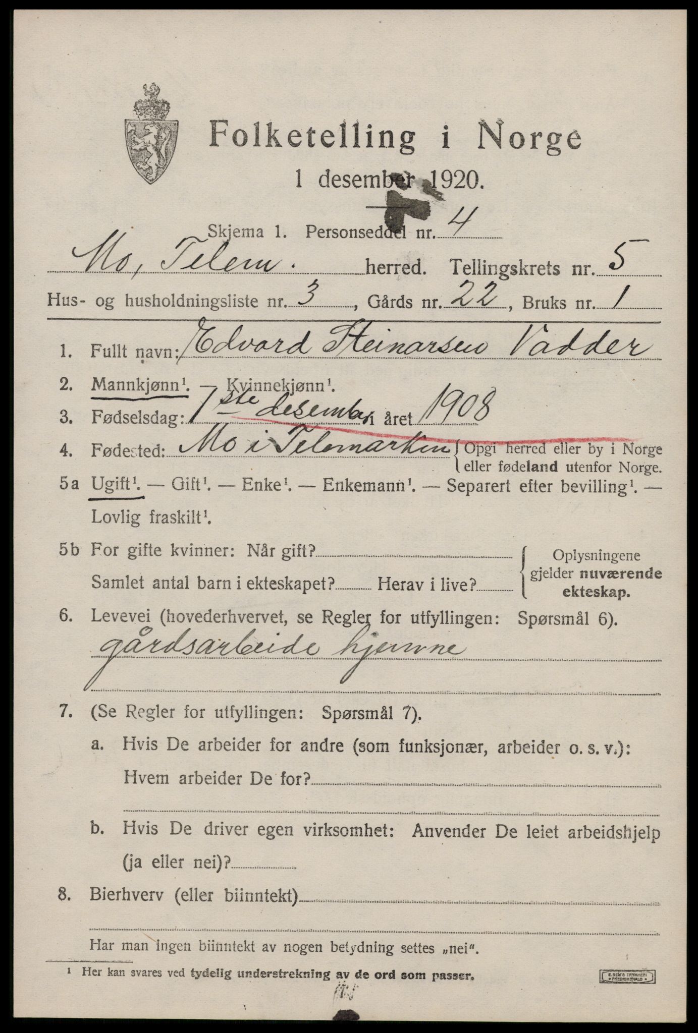 SAKO, Folketelling 1920 for 0832 Mo herred, 1920, s. 2024