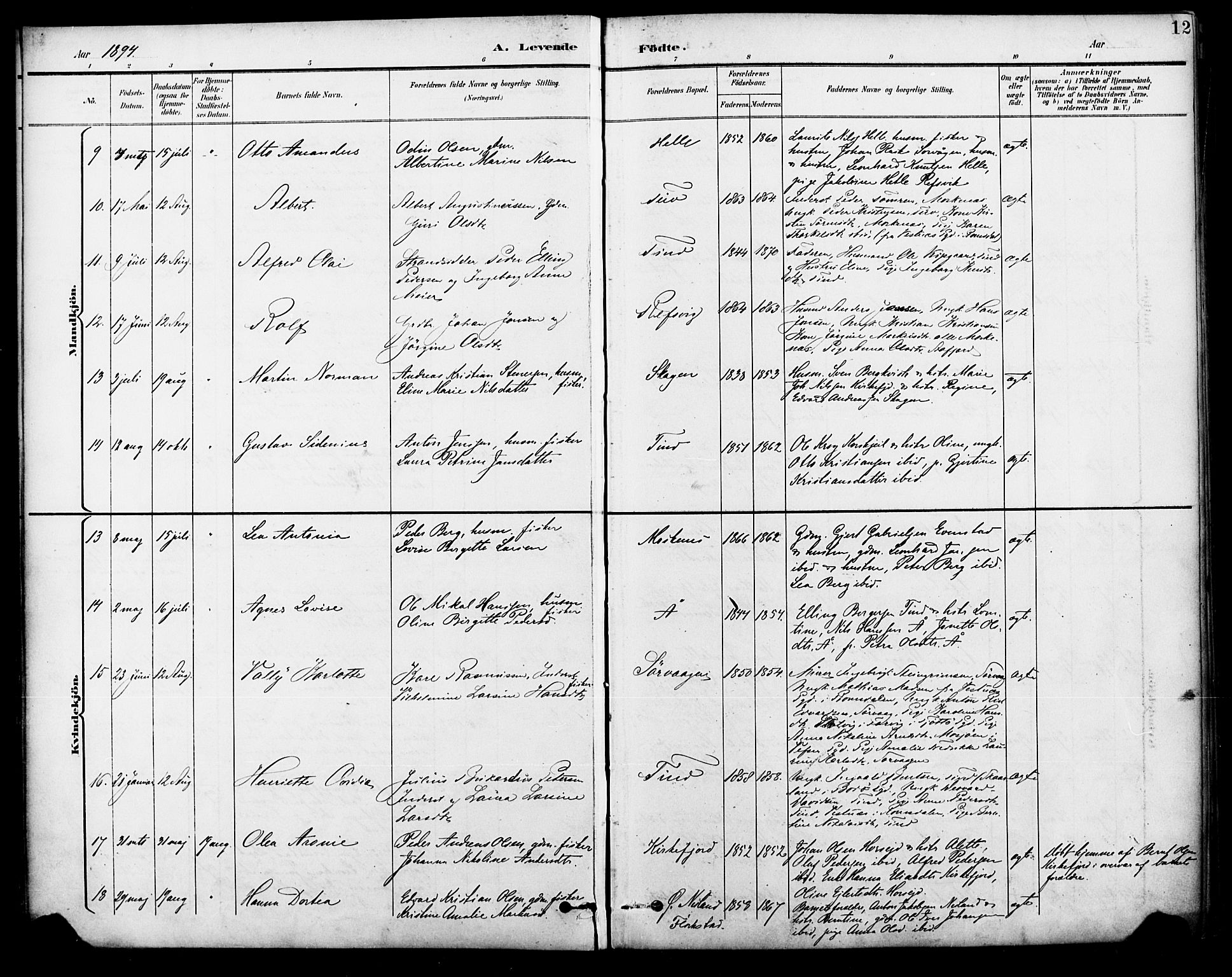 Ministerialprotokoller, klokkerbøker og fødselsregistre - Nordland, AV/SAT-A-1459/886/L1220: Ministerialbok nr. 886A02, 1892-1903, s. 12