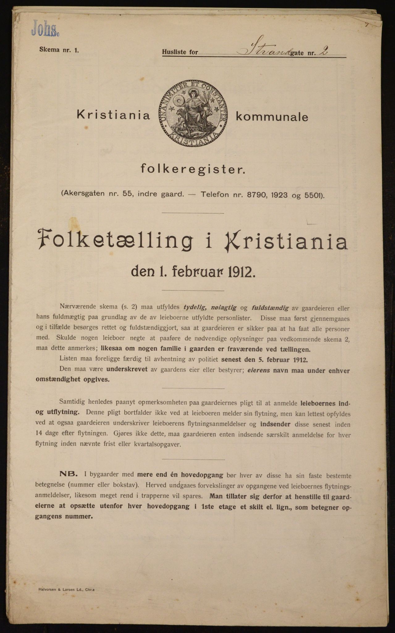 OBA, Kommunal folketelling 1.2.1912 for Kristiania, 1912, s. 103674