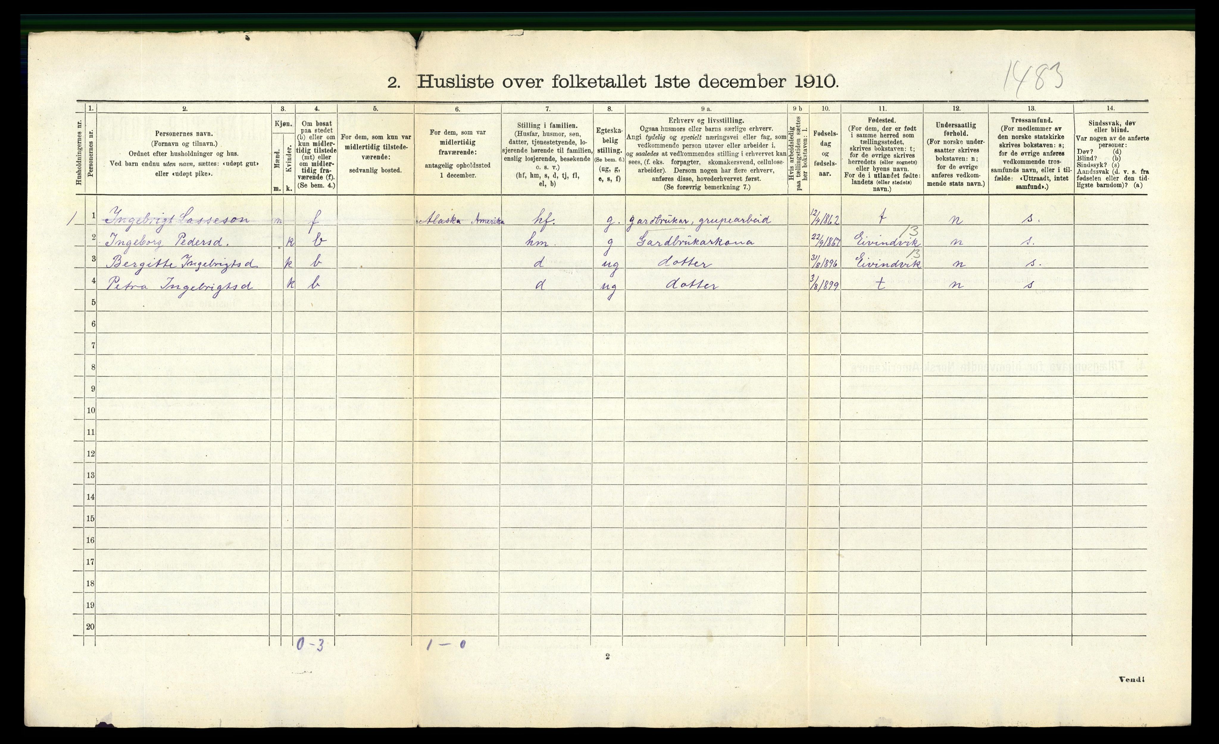 RA, Folketelling 1910 for 1415 Lavik herred, 1910, s. 46