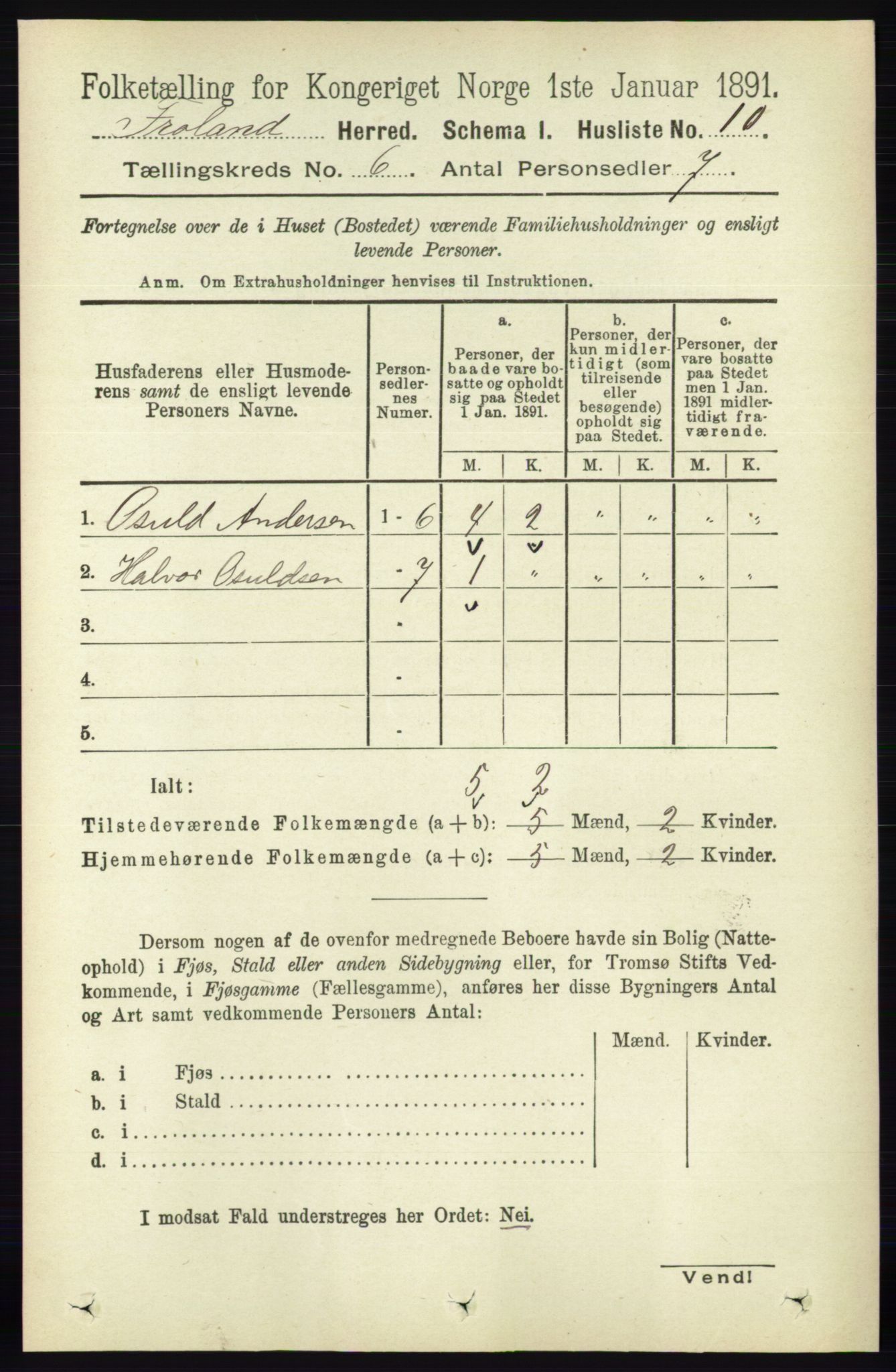 RA, Folketelling 1891 for 0919 Froland herred, 1891, s. 2141