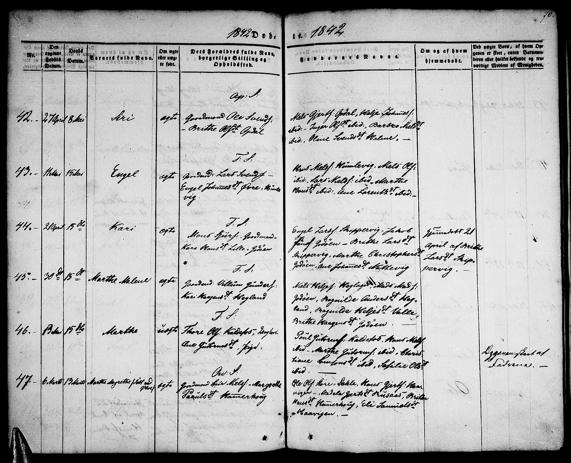 Tysnes sokneprestembete, AV/SAB-A-78601/H/Haa: Ministerialbok nr. A 9, 1837-1848, s. 70