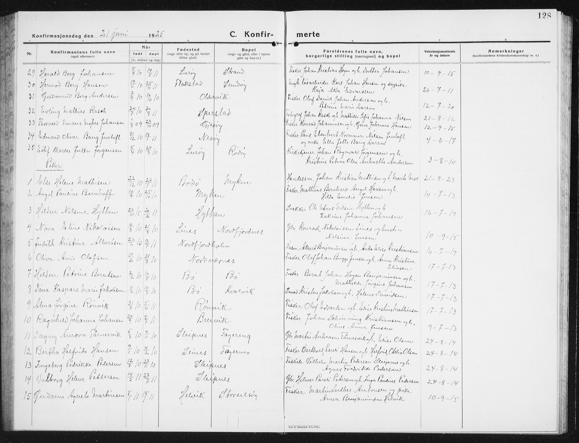 Ministerialprotokoller, klokkerbøker og fødselsregistre - Nordland, AV/SAT-A-1459/841/L0622: Klokkerbok nr. 841C06, 1924-1942, s. 128