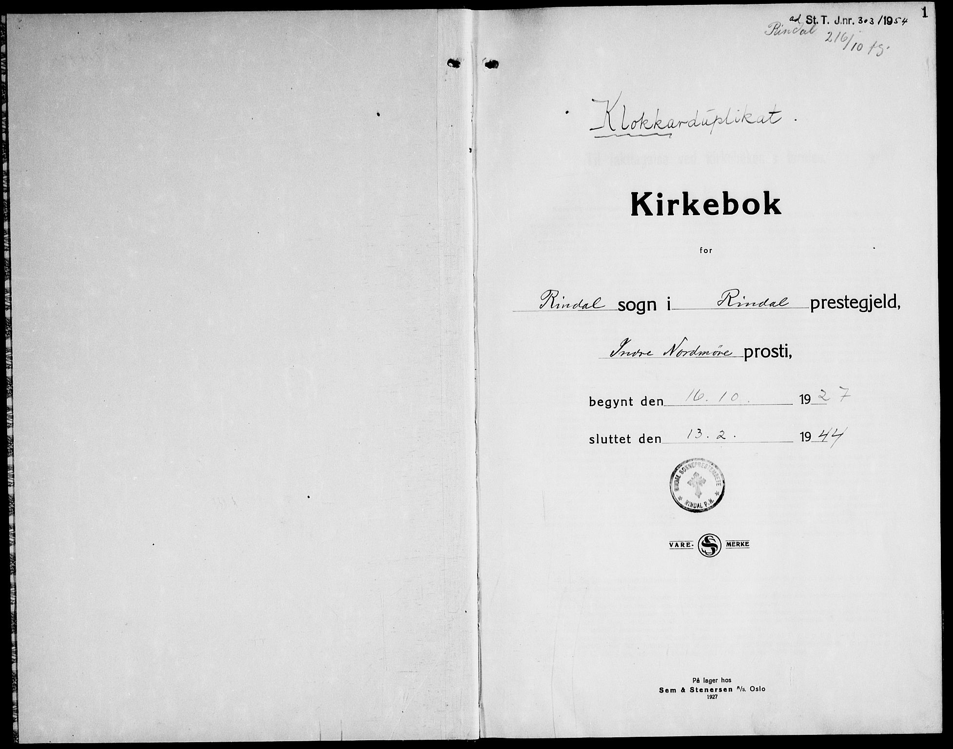 Ministerialprotokoller, klokkerbøker og fødselsregistre - Møre og Romsdal, SAT/A-1454/598/L1080: Klokkerbok nr. 598C05, 1927-1944, s. 1