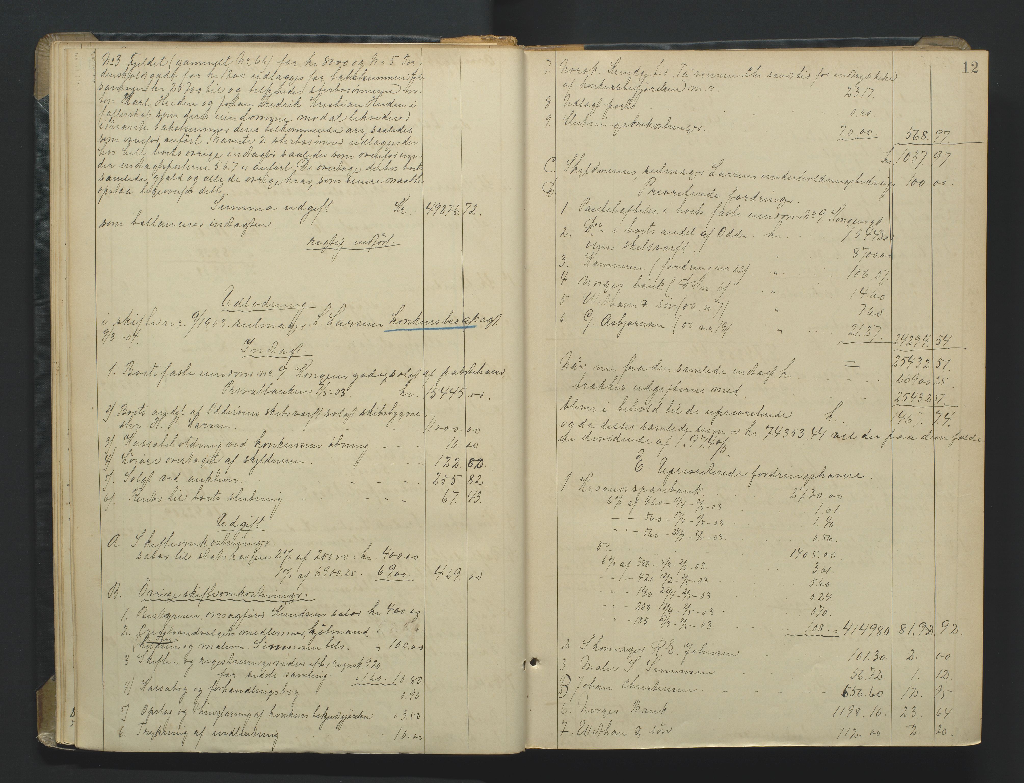 Kristiansand byrett, AV/SAK-1223-0001/H/Hc/L0060: Skifteutlodningsprotokoll nr. 6, med register, 1903-1916, s. 12