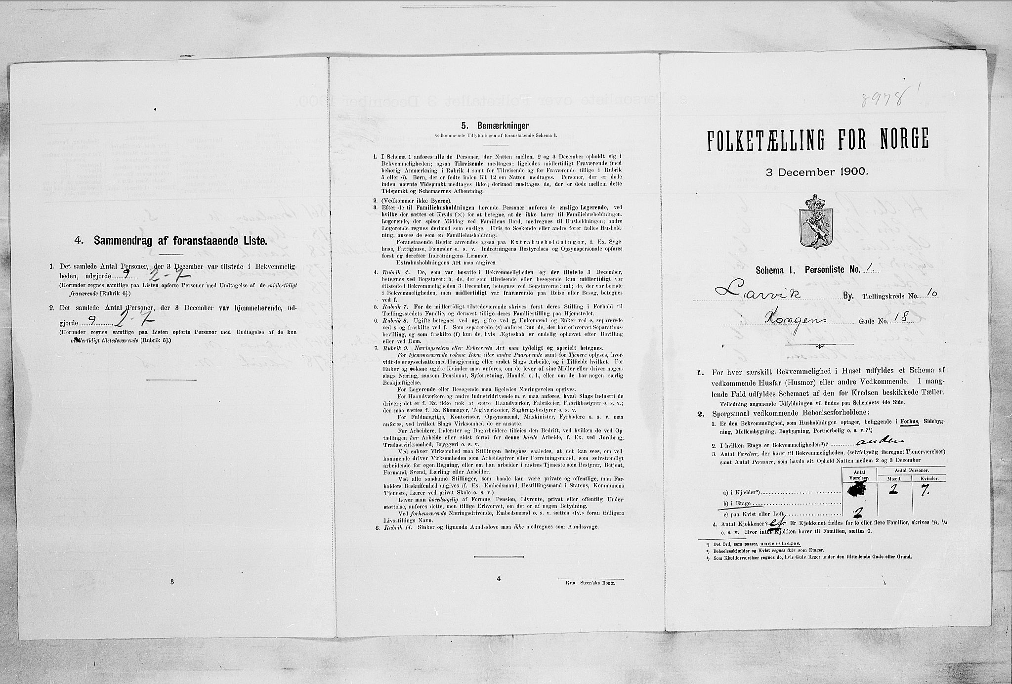 RA, Folketelling 1900 for 0707 Larvik kjøpstad, 1900, s. 908