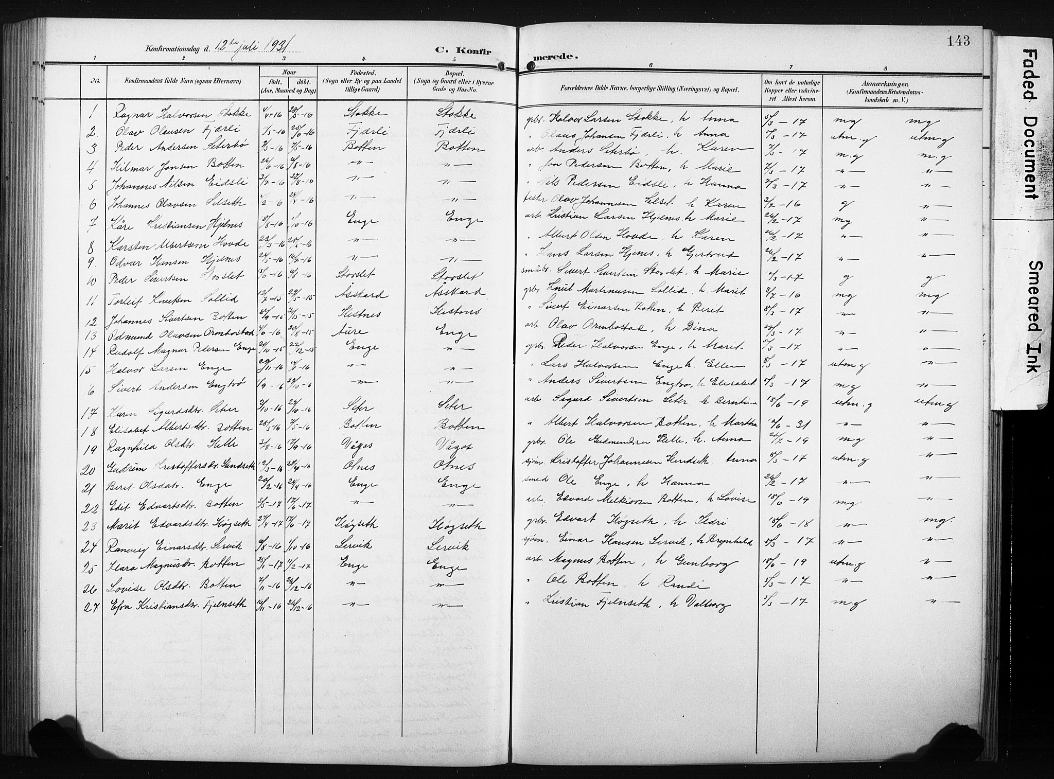 Ministerialprotokoller, klokkerbøker og fødselsregistre - Møre og Romsdal, AV/SAT-A-1454/580/L0927: Klokkerbok nr. 580C02, 1904-1932, s. 143