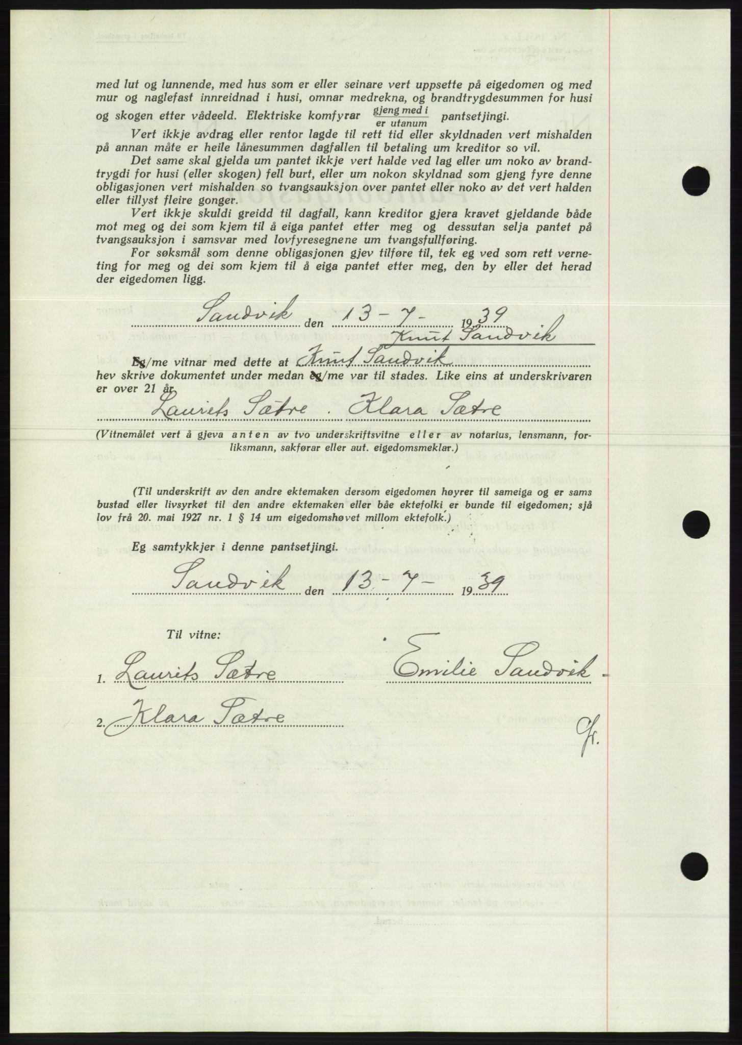 Søre Sunnmøre sorenskriveri, AV/SAT-A-4122/1/2/2C/L0068: Pantebok nr. 62, 1939-1939, Dagboknr: 1168/1939