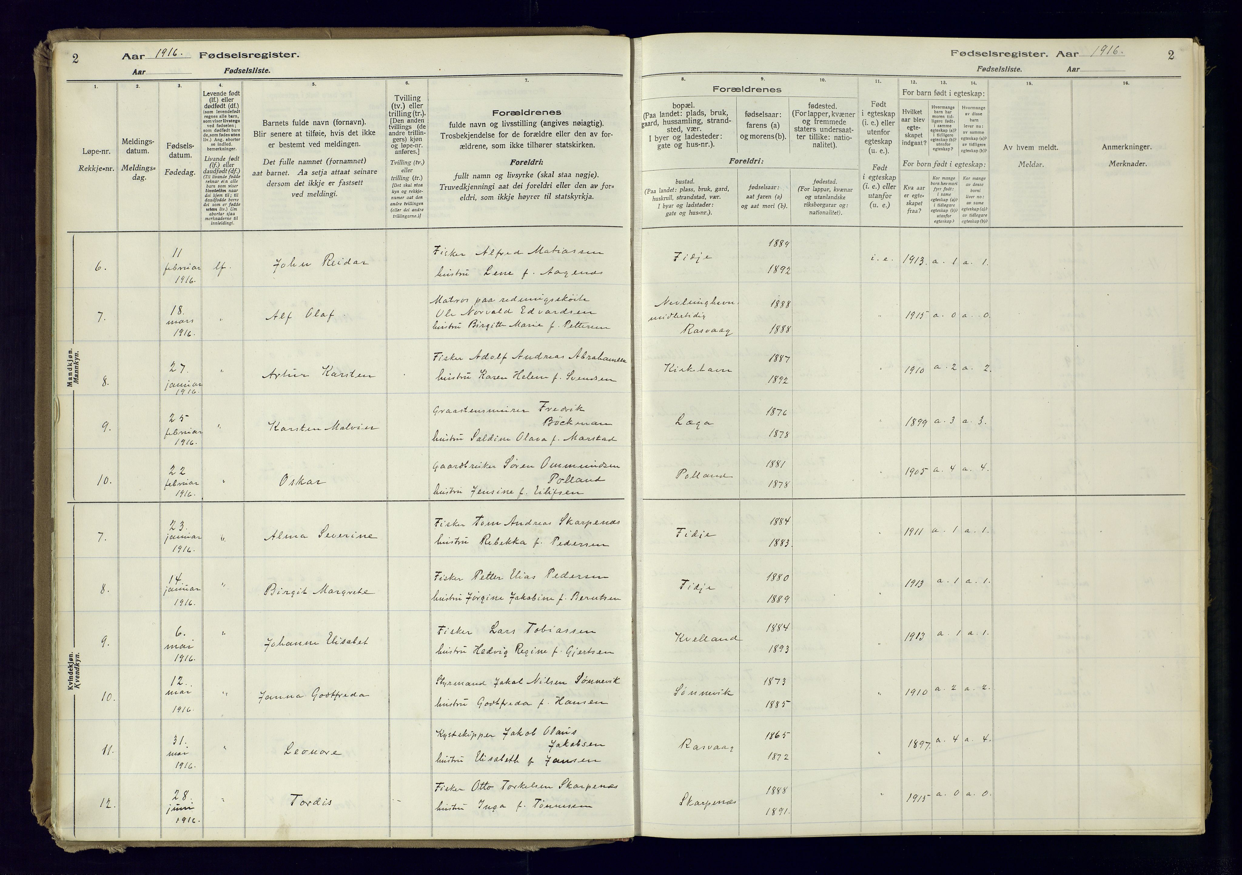 Flekkefjord sokneprestkontor, AV/SAK-1111-0012/J/Ja/L0007: Fødselsregister nr. 7, 1916-1982, s. 2