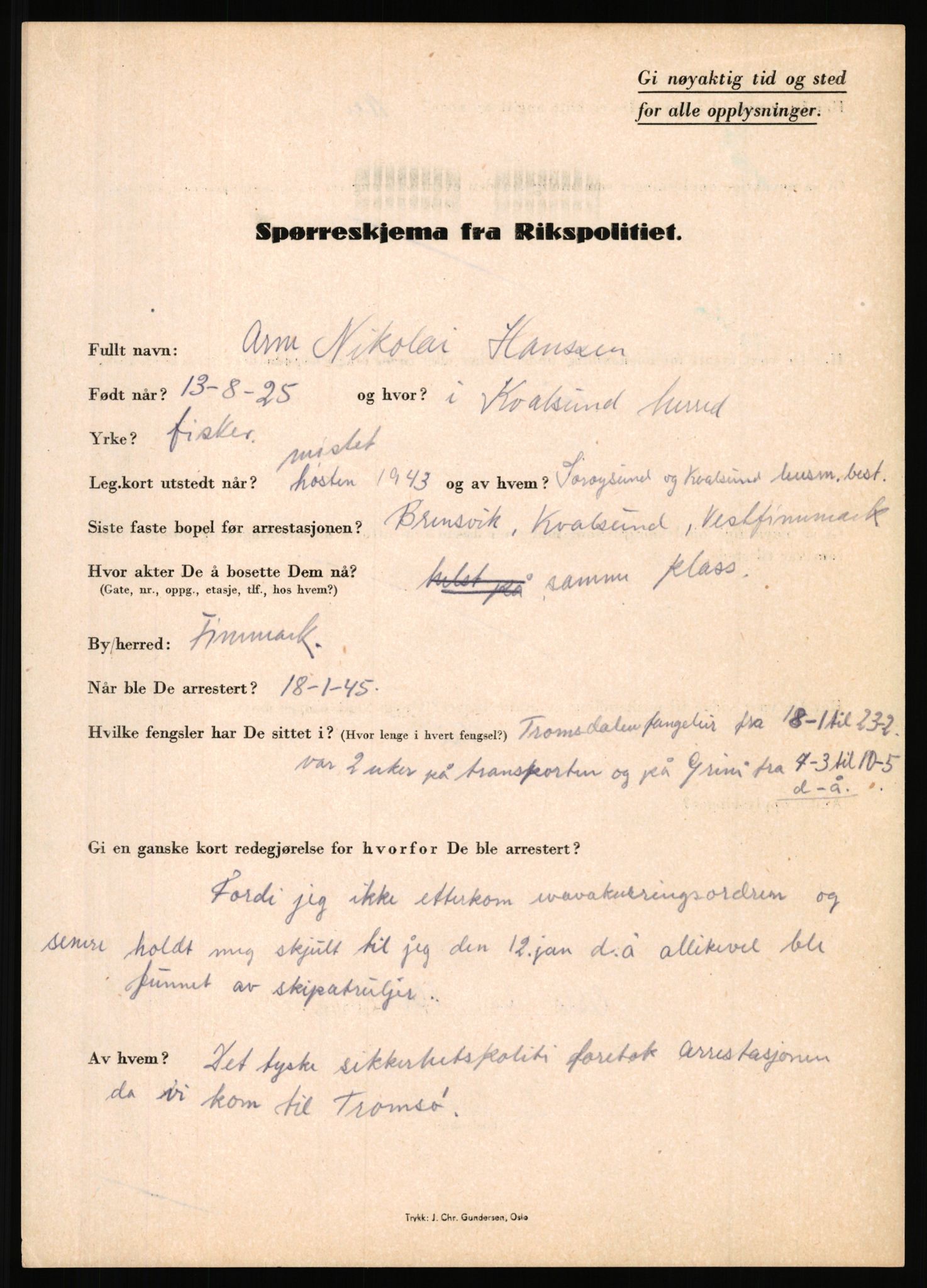 Rikspolitisjefen, AV/RA-S-1560/L/L0006: Hansen, Adolf Boye - Hemstad, Gunnar, 1940-1945, s. 31