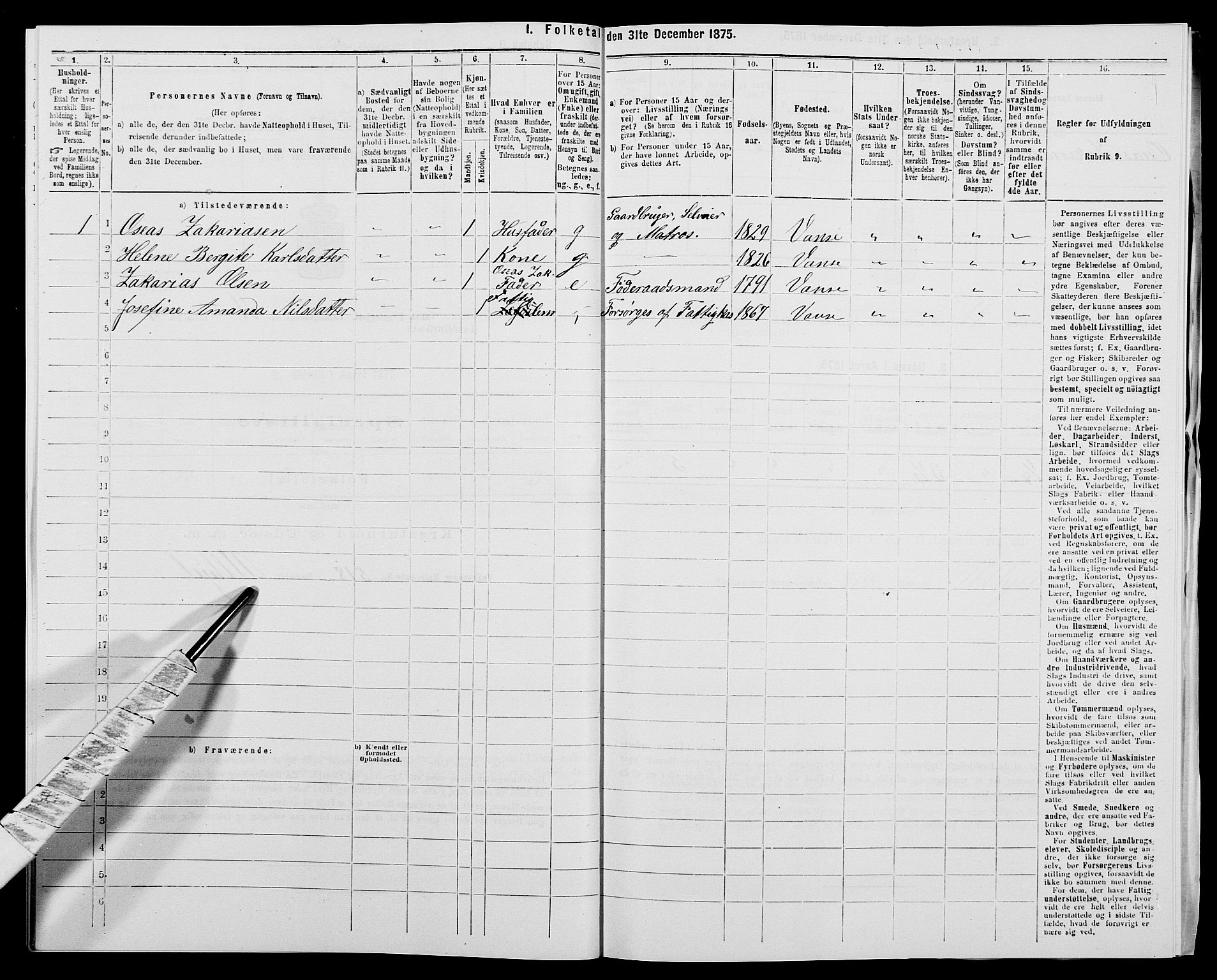 SAK, Folketelling 1875 for 1041L Vanse prestegjeld, Vanse sokn og Farsund landsokn, 1875, s. 1993