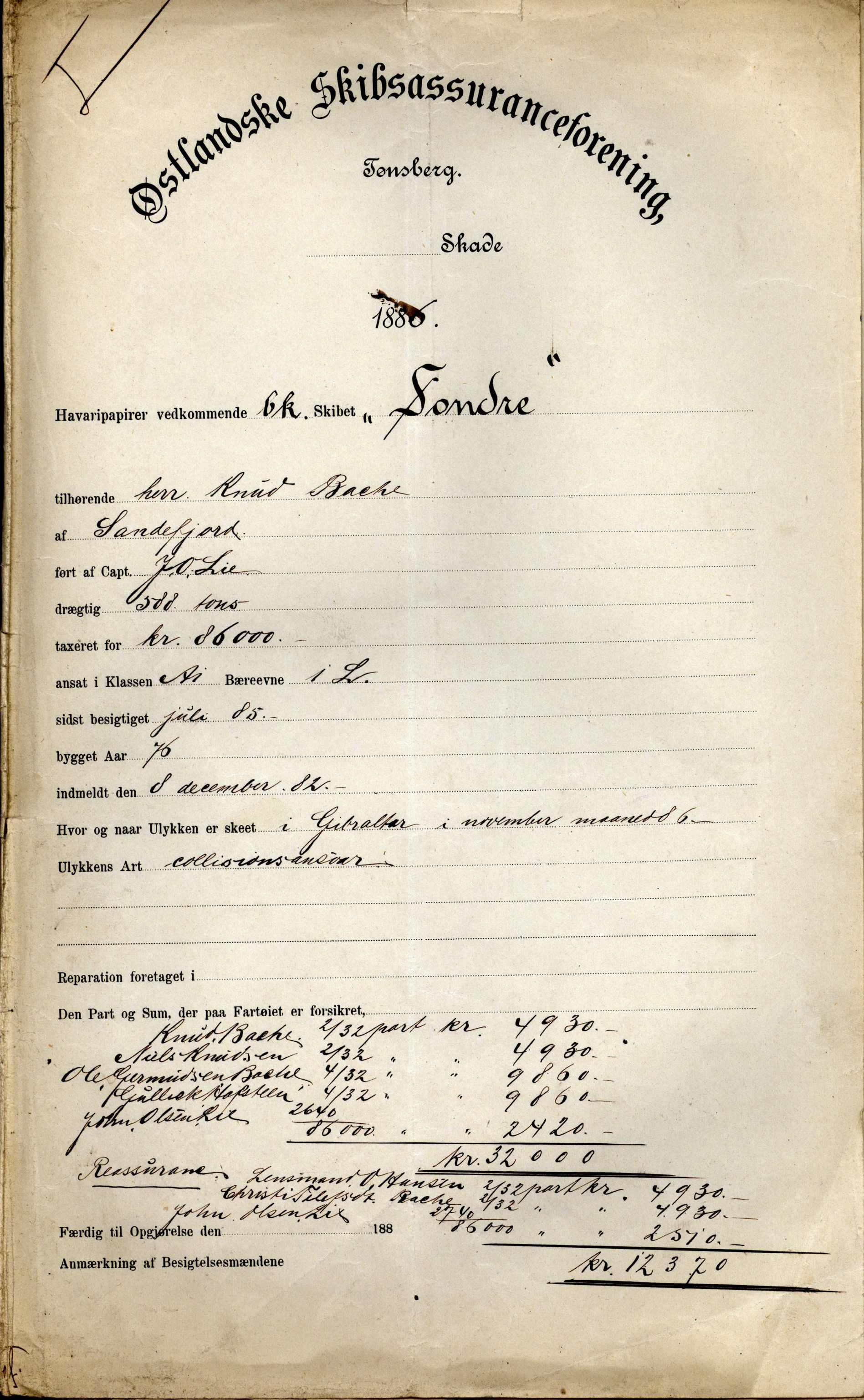 Pa 63 - Østlandske skibsassuranceforening, VEMU/A-1079/G/Ga/L0019/0011: Havaridokumenter / Arica, Astrid, August Herman Franck, Sondre, 1886, s. 38