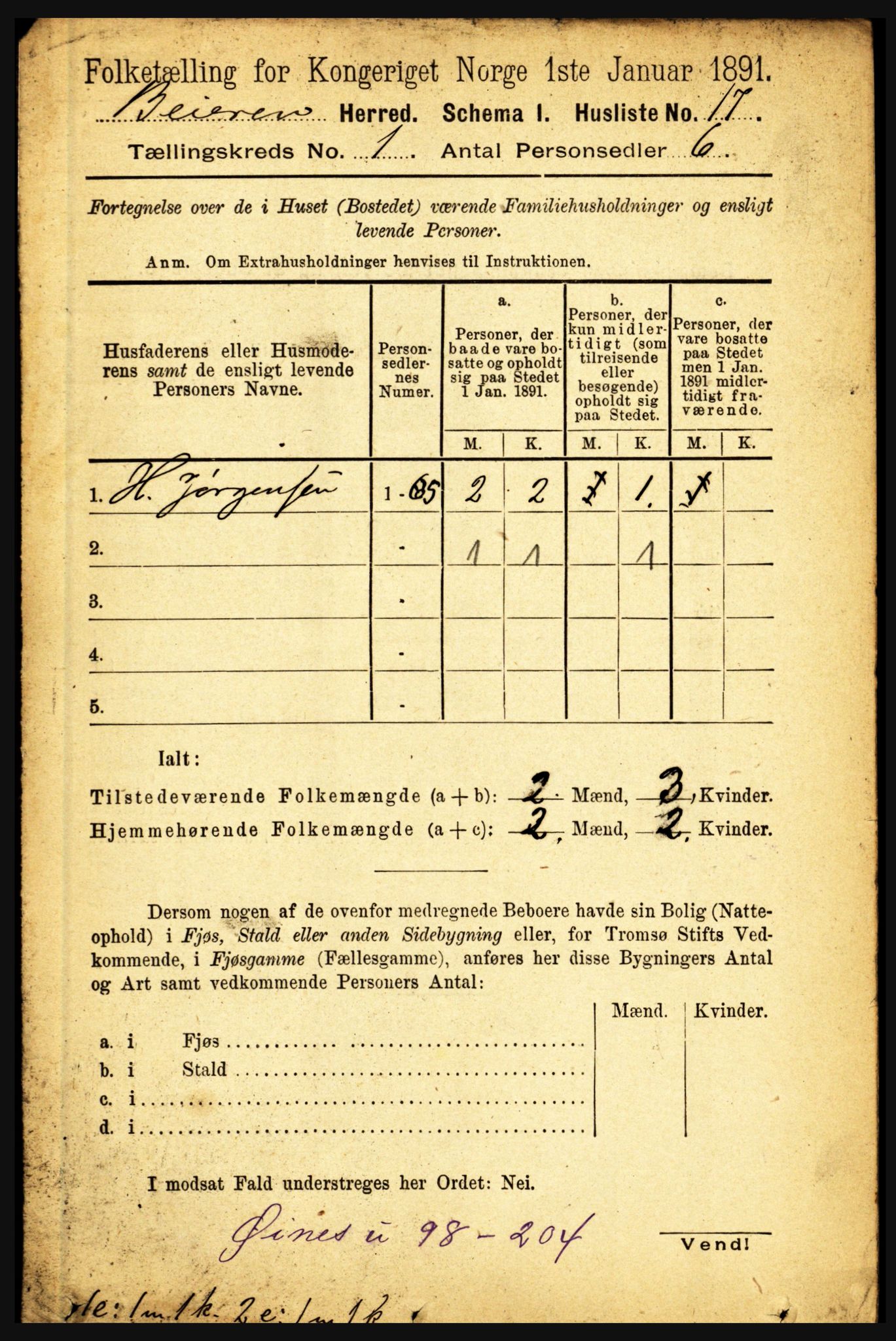 RA, Folketelling 1891 for 1839 Beiarn herred, 1891, s. 36