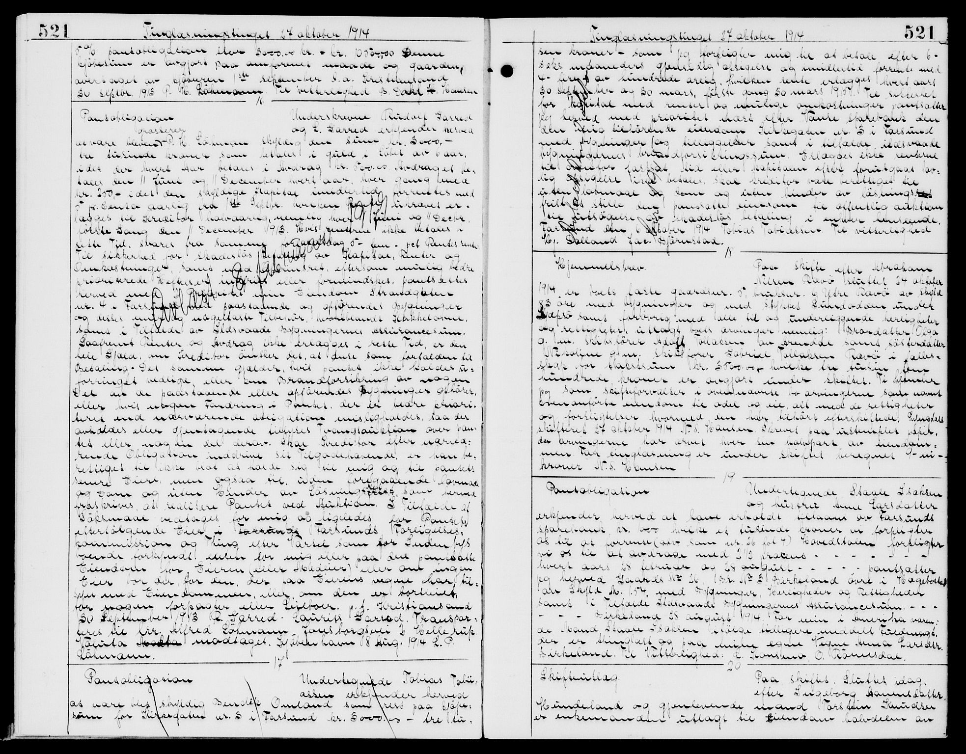 Lyngdal sorenskriveri, SAK/1221-0004/G/Gb/L0642: Pantebok nr. 22, 1911-1915, s. 521